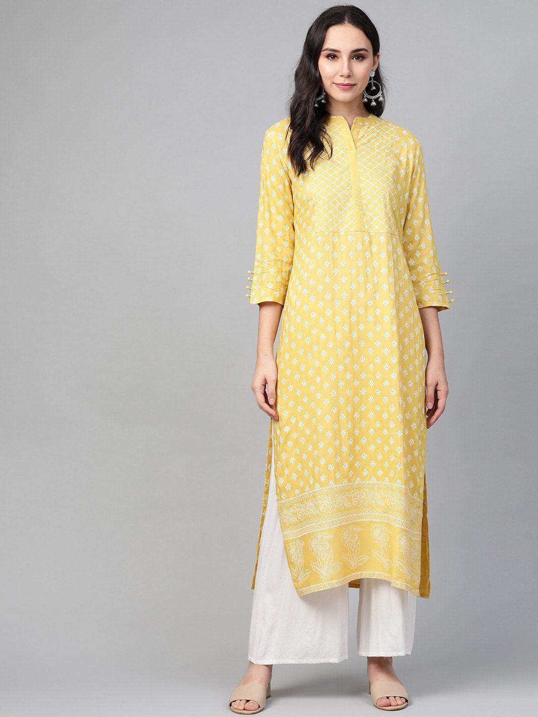 see design ethnic motifs printed mandarin collar cotton kurta