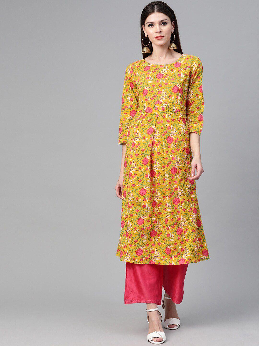 see designs floral printed round neck pure cotton kurta