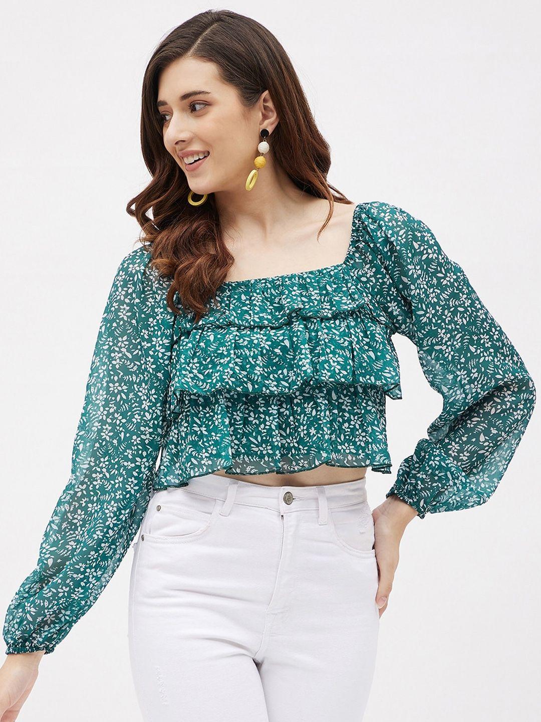 kibo floral printed ruffles georgette tiered crop top