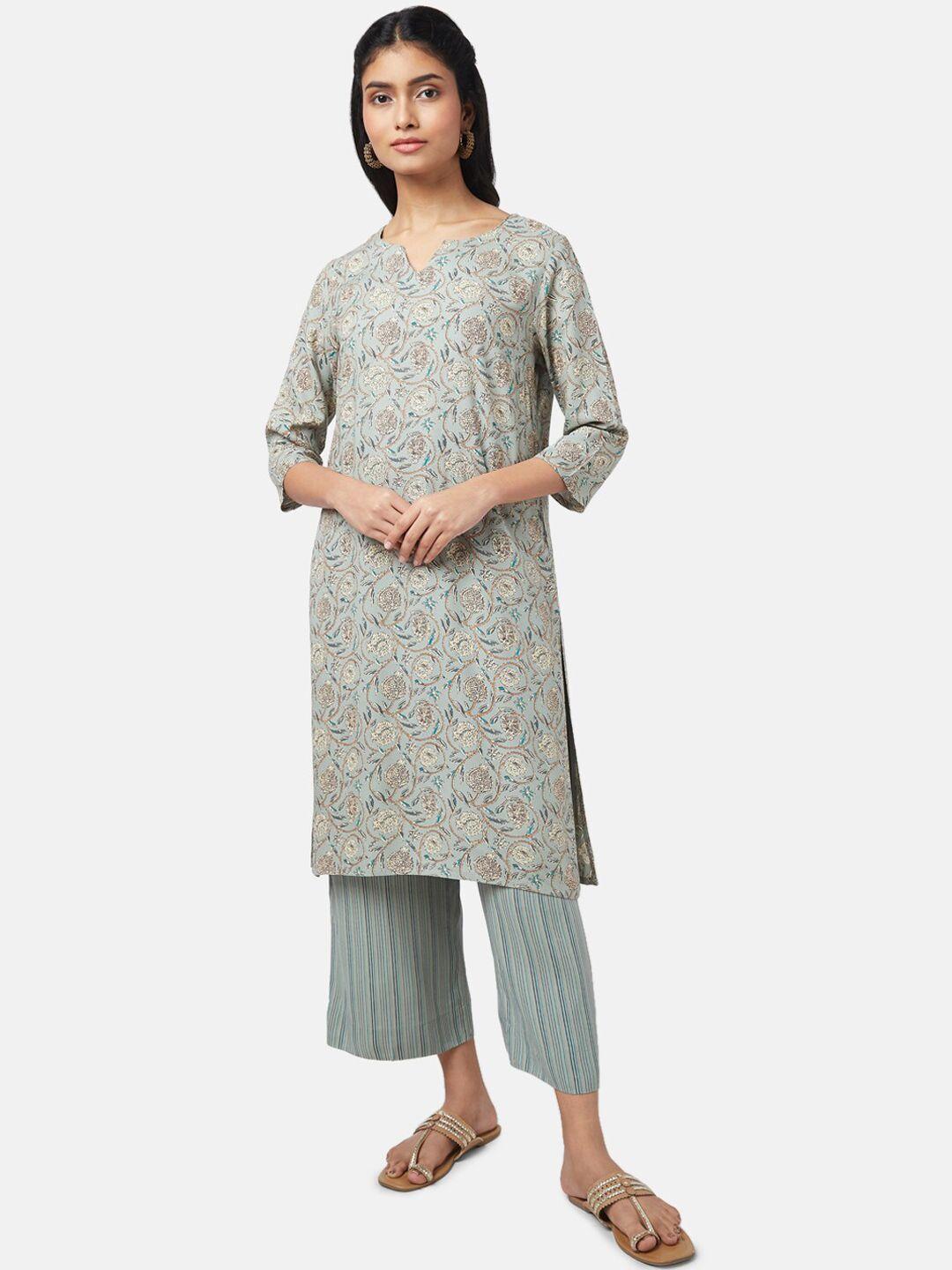 rangmanch by pantaloons floral printed round neck kurta with trousers