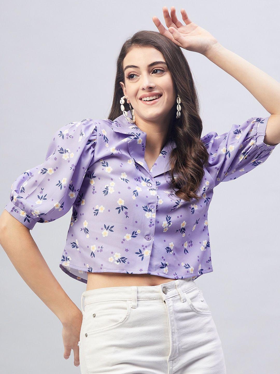 marie claire floral print shirt style crop top