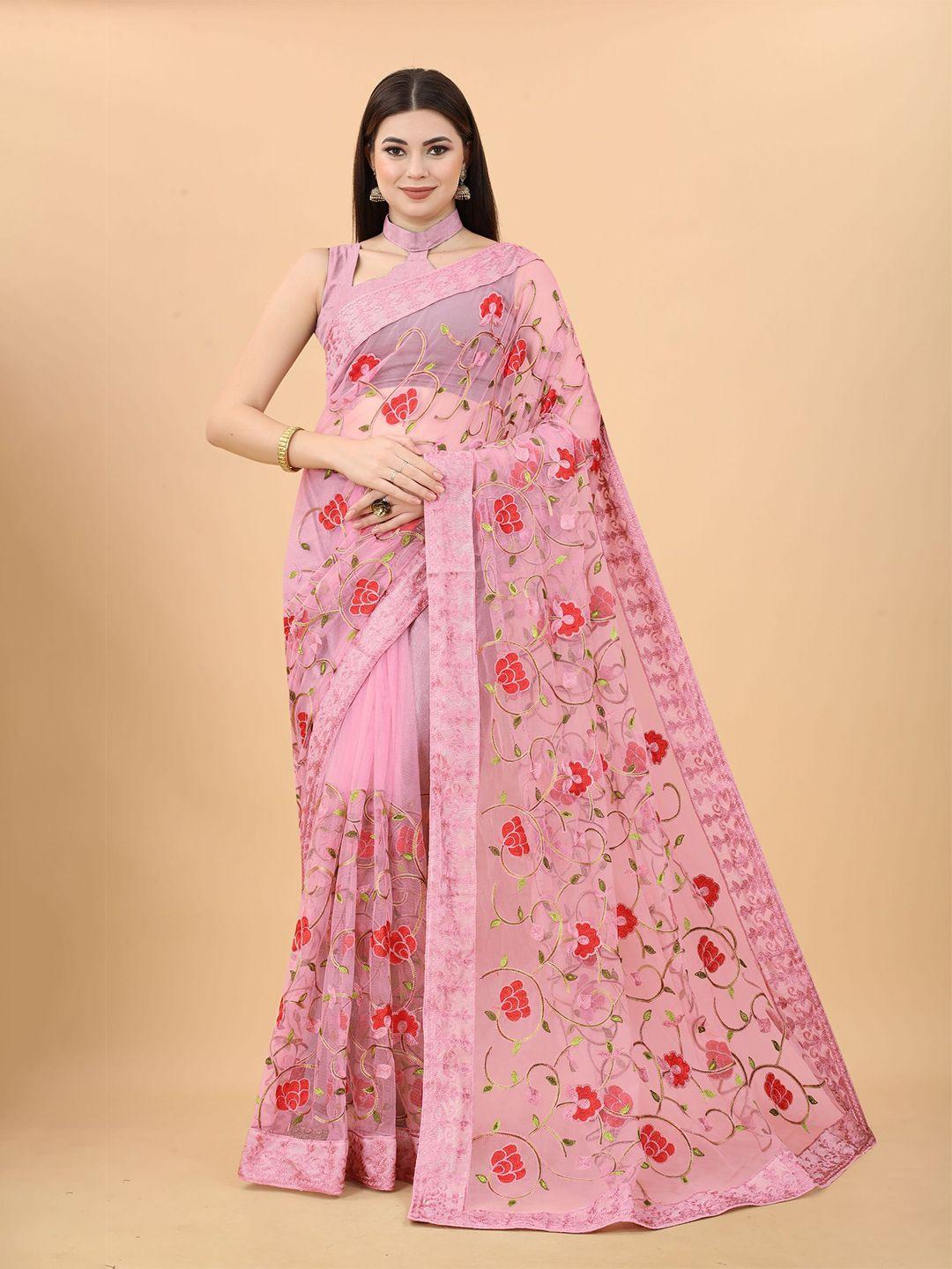 vairagee floral embroidered net saree