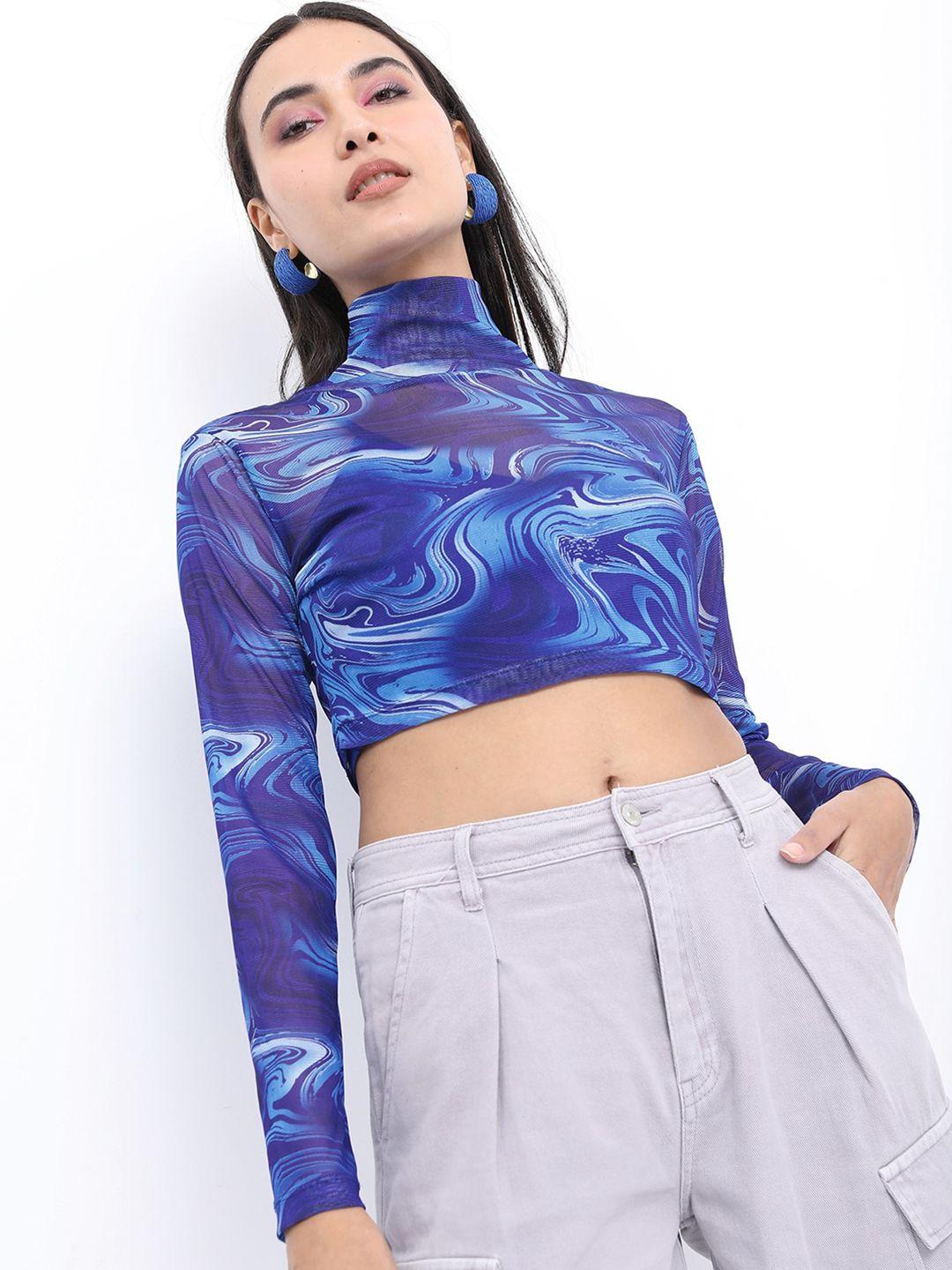 ketch abstract printed full sleeves crop top