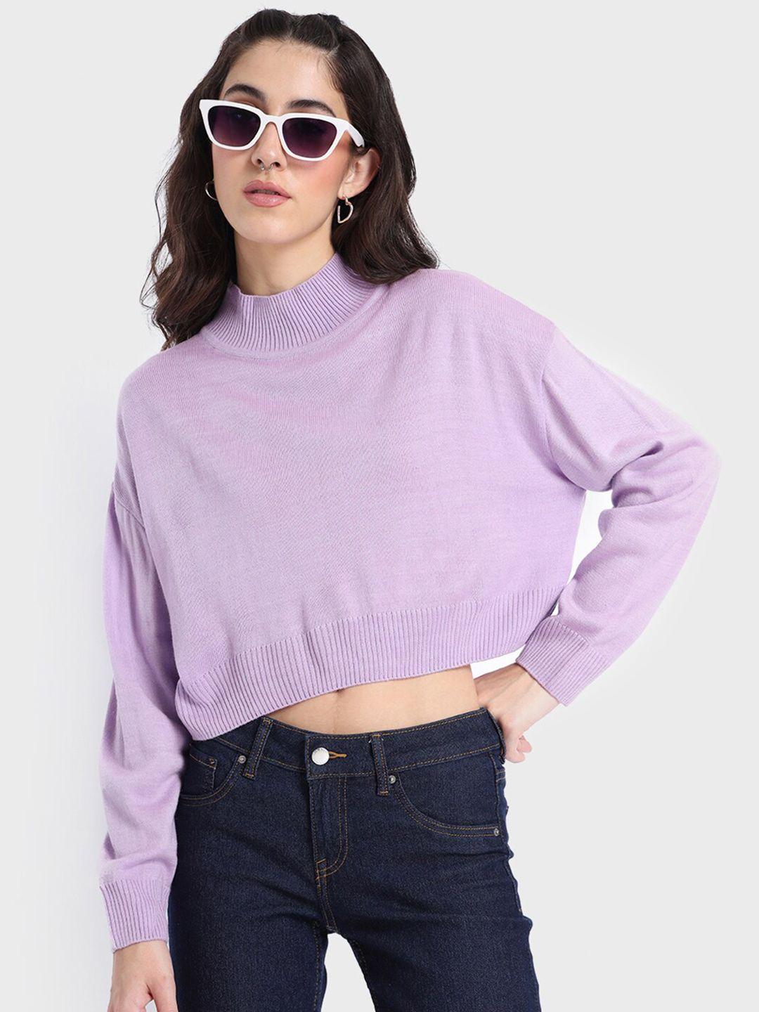 bewakoof women acrylic drop-shoulder sleeves crop sweater