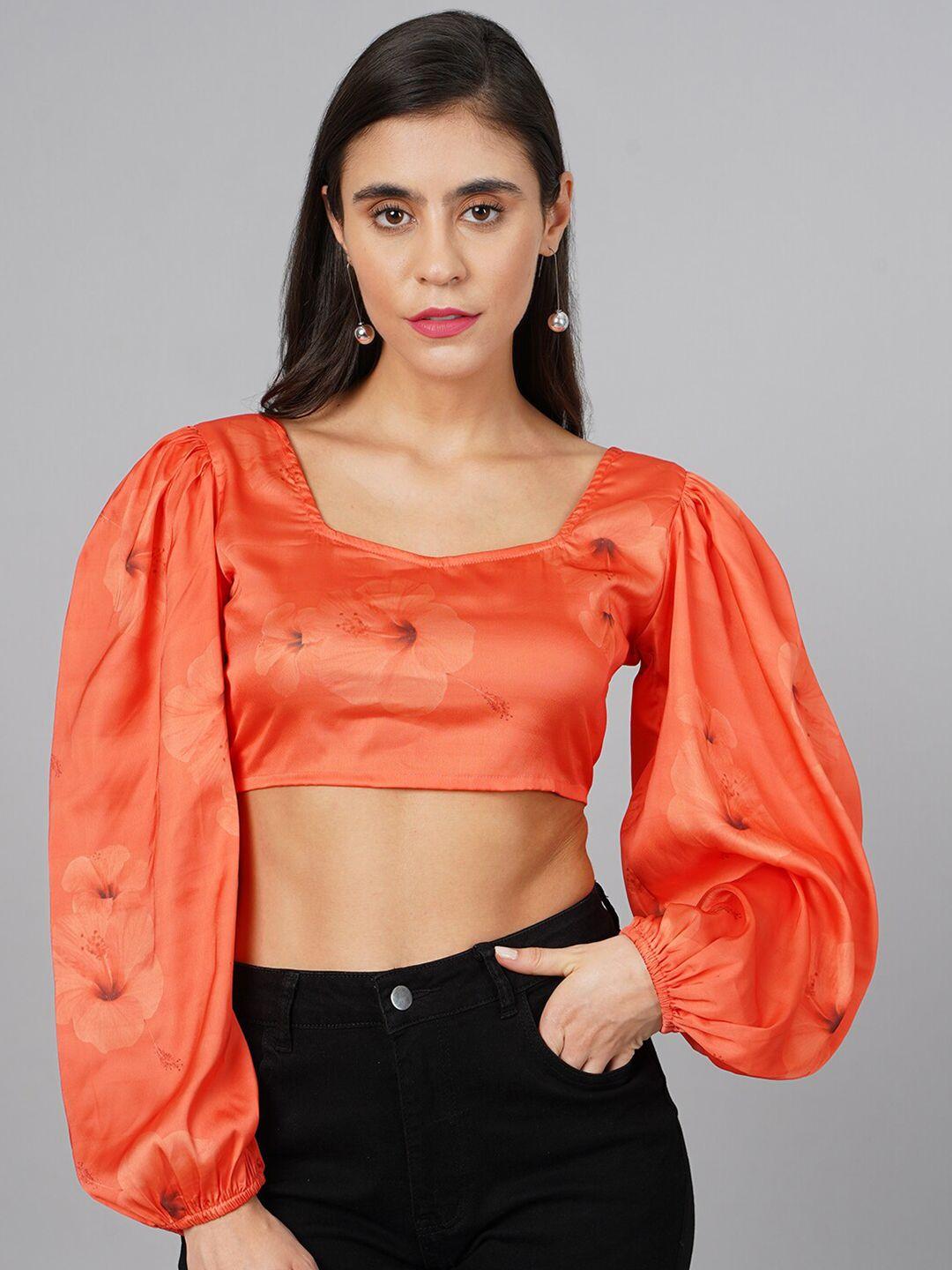 cation floral print satin styled back crop top