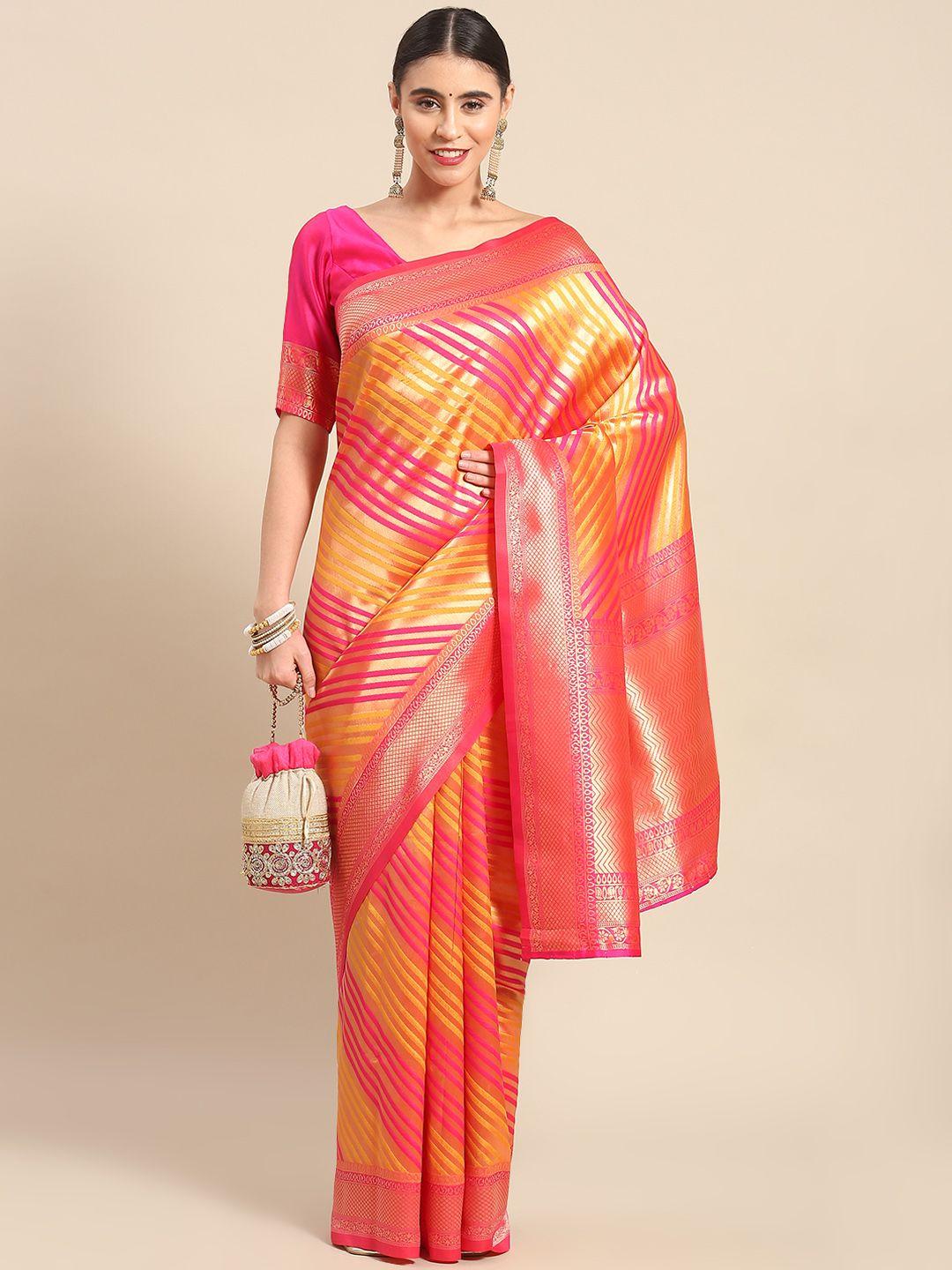 ahalyaa striped zari silk blend leheriya saree