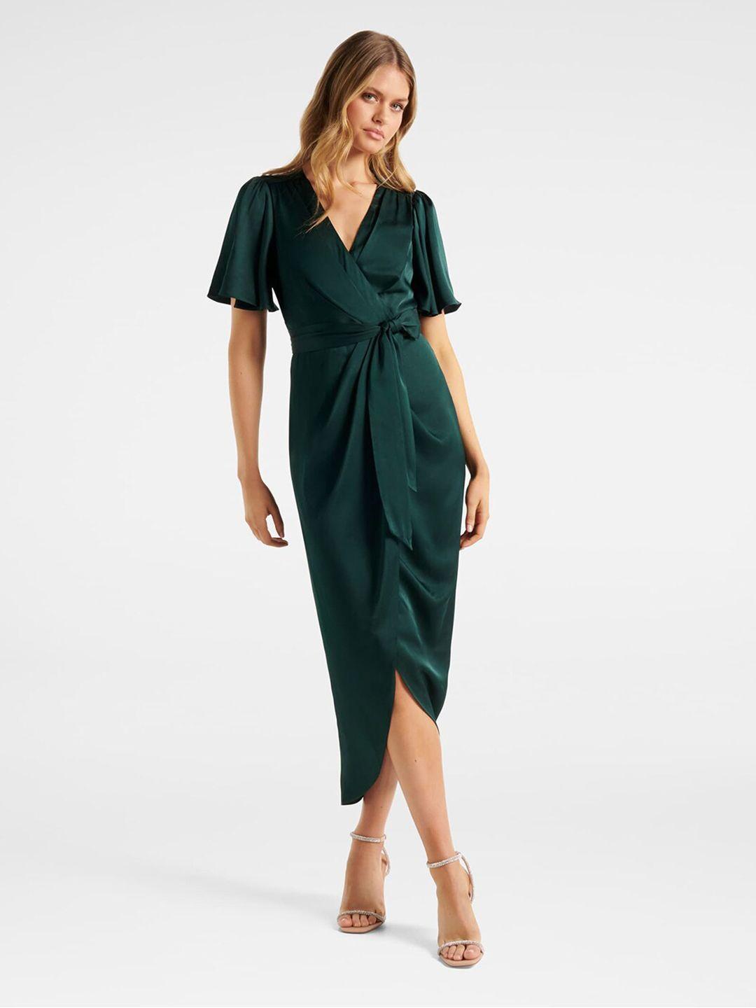 forever new v-neck satin midi wrap dress