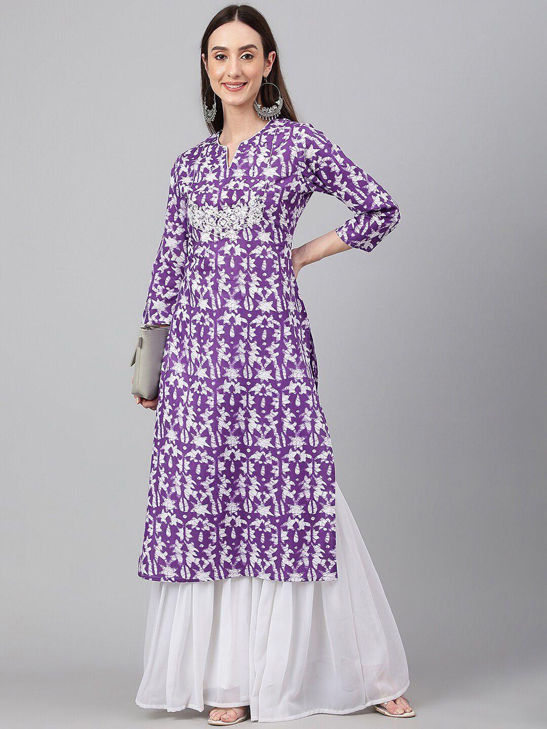 janasya women printed thread work kurta