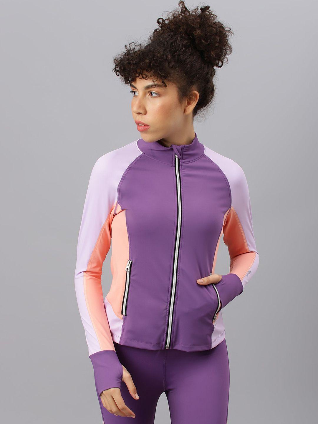 fitkin women colourblocked lightweight training or gym sporty jacket