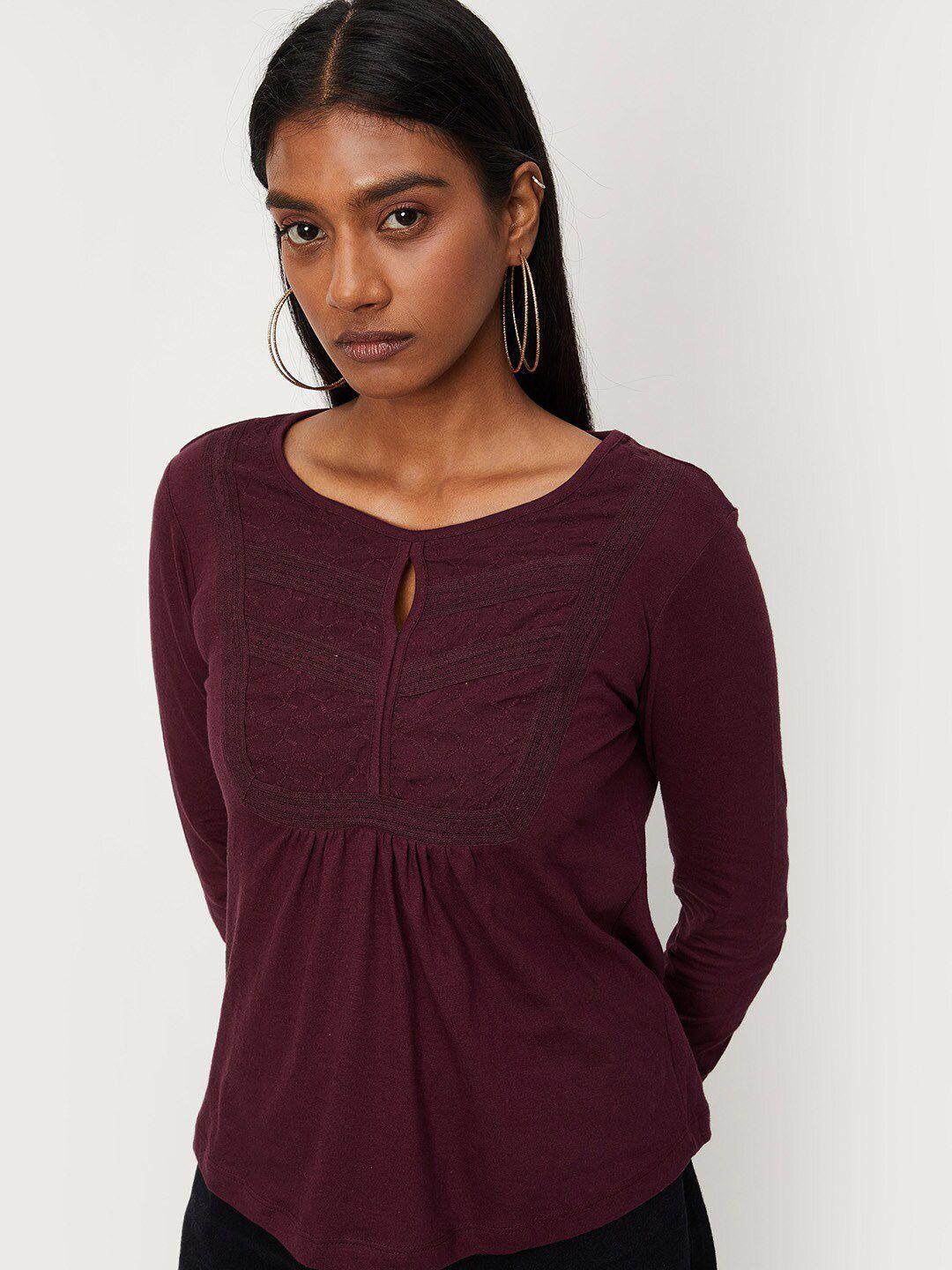 max maroon keyhole neck top