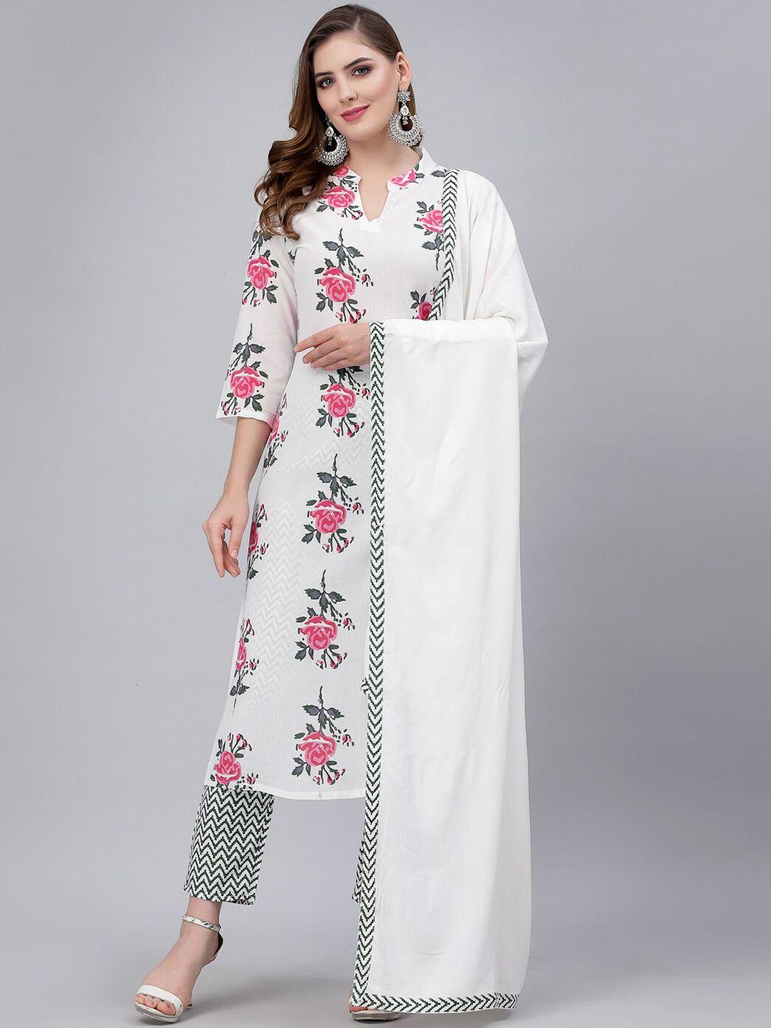 jaipuri bunaai floral printed kurta with trousers & dupatta