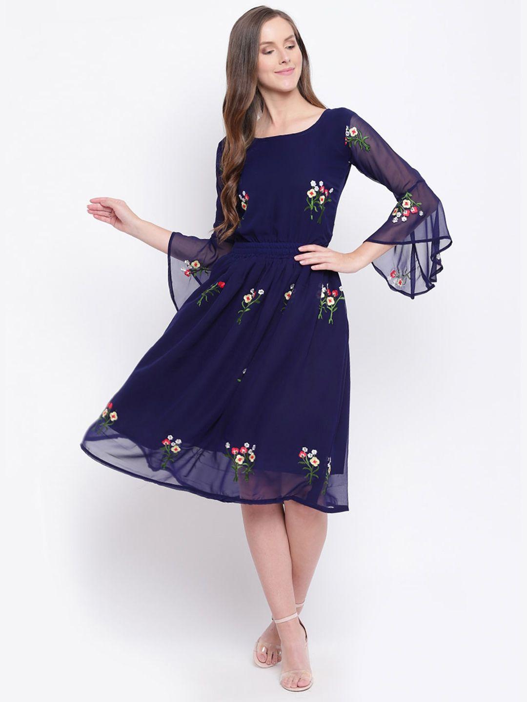 prenea floral embroidered georgette midi dress