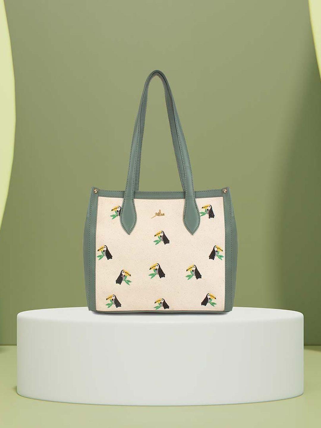 yelloe off white colourblocked bucket tote bag with cut work