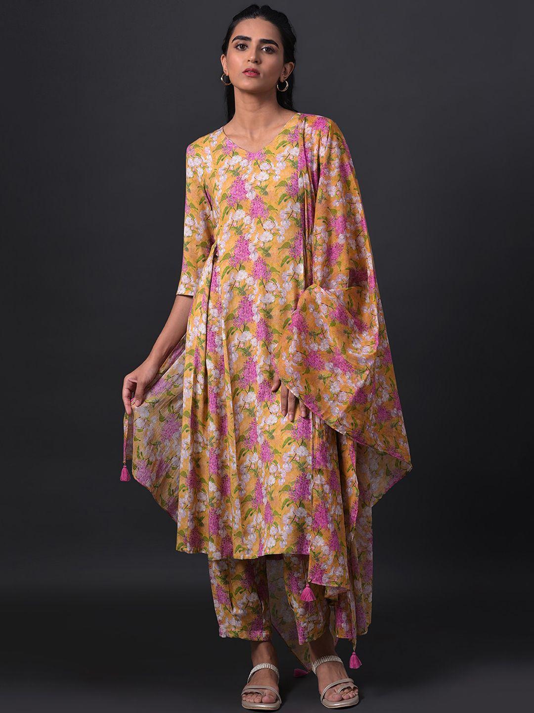 w women floral print kurta with straight pants and dupatta