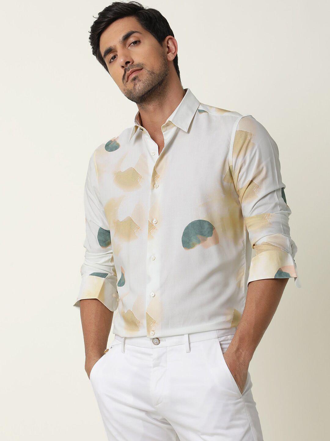 rare rabbit men printed slim fit casual shirt