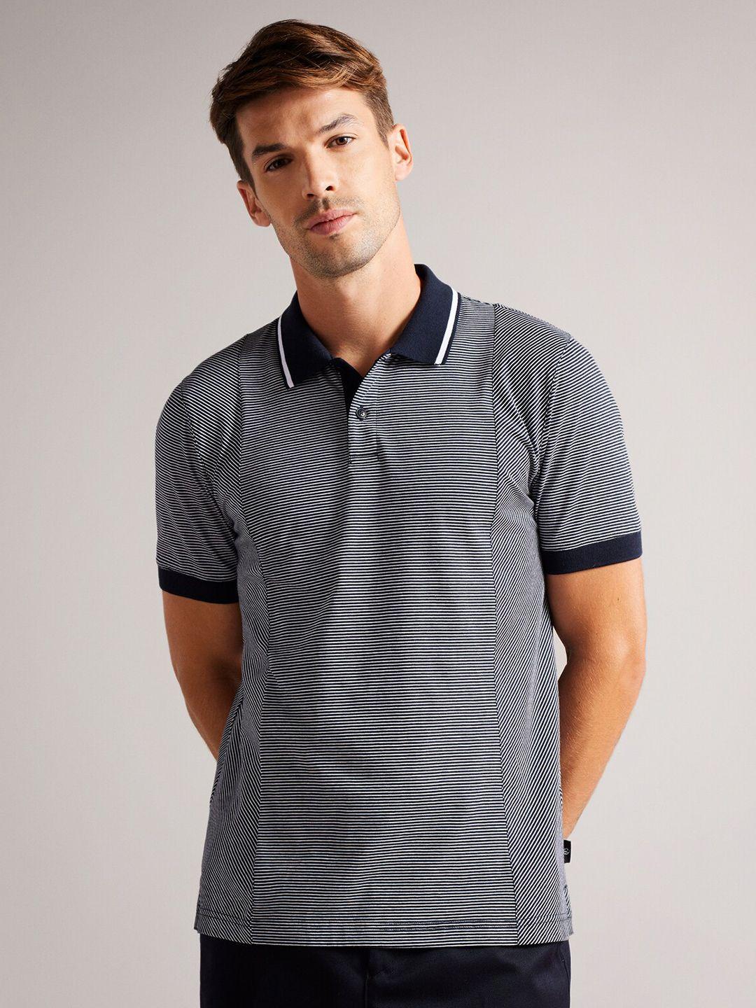 ted baker men striped polo collar pure cotton t-shirt