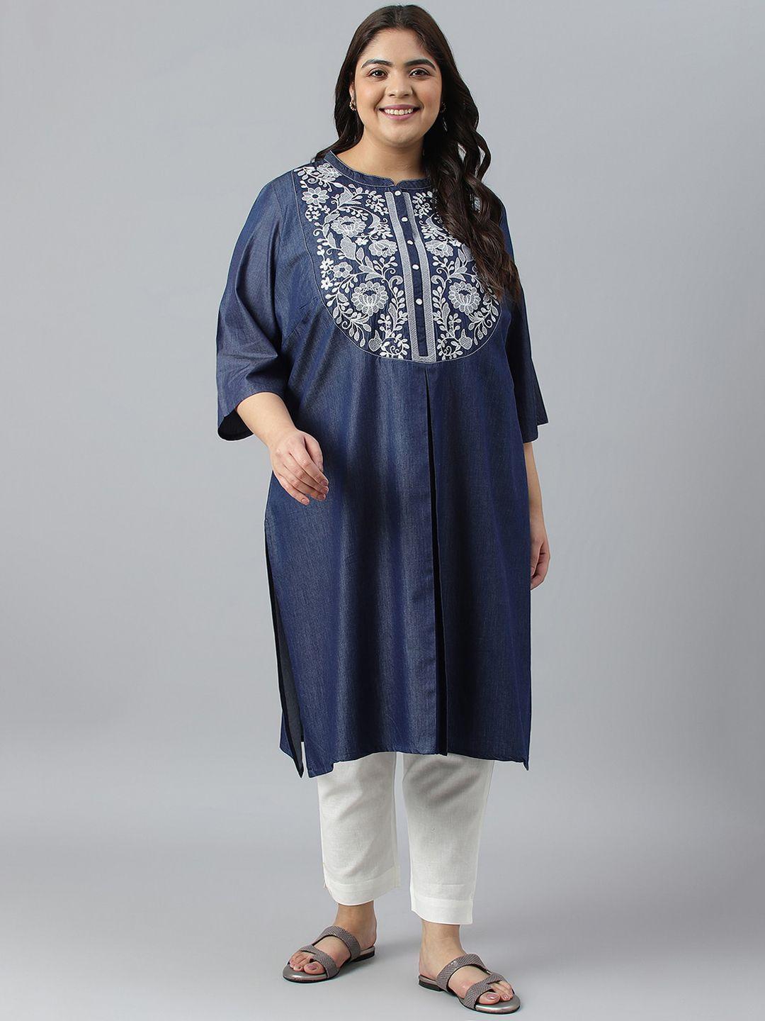 aurelia women plus size floral yoke design flared sleeves kurta