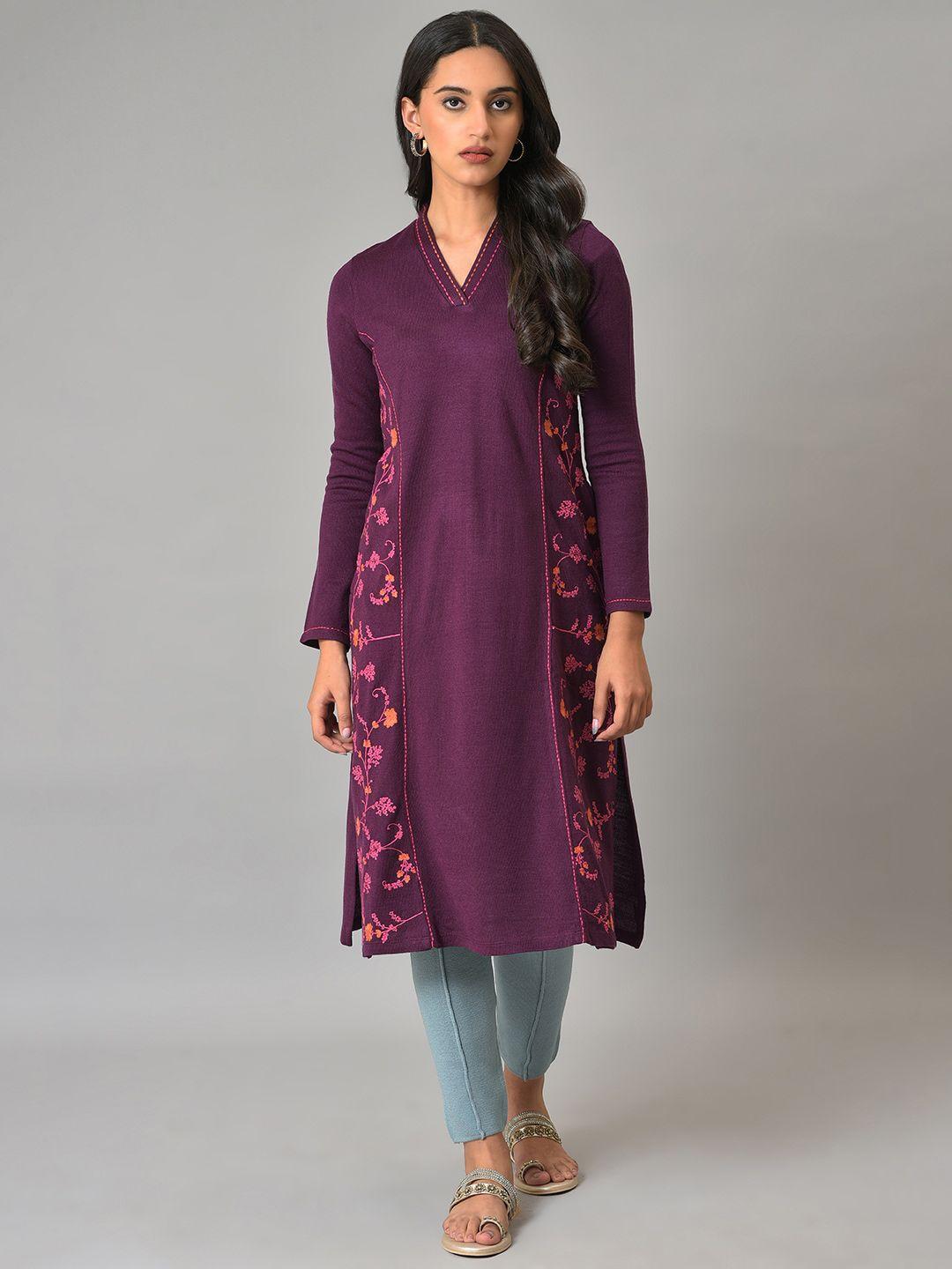 w women floral embroidered thread work kurta