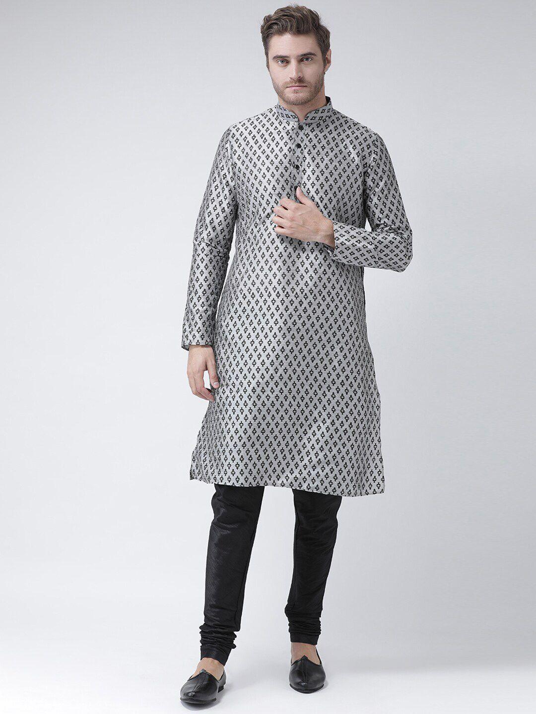 deyann men ethnic motifs printed dupion silk kurta with churidar