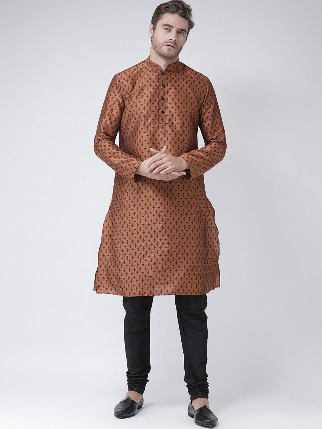 deyann men ethnic motifs printed dupion silk kurta with churidar