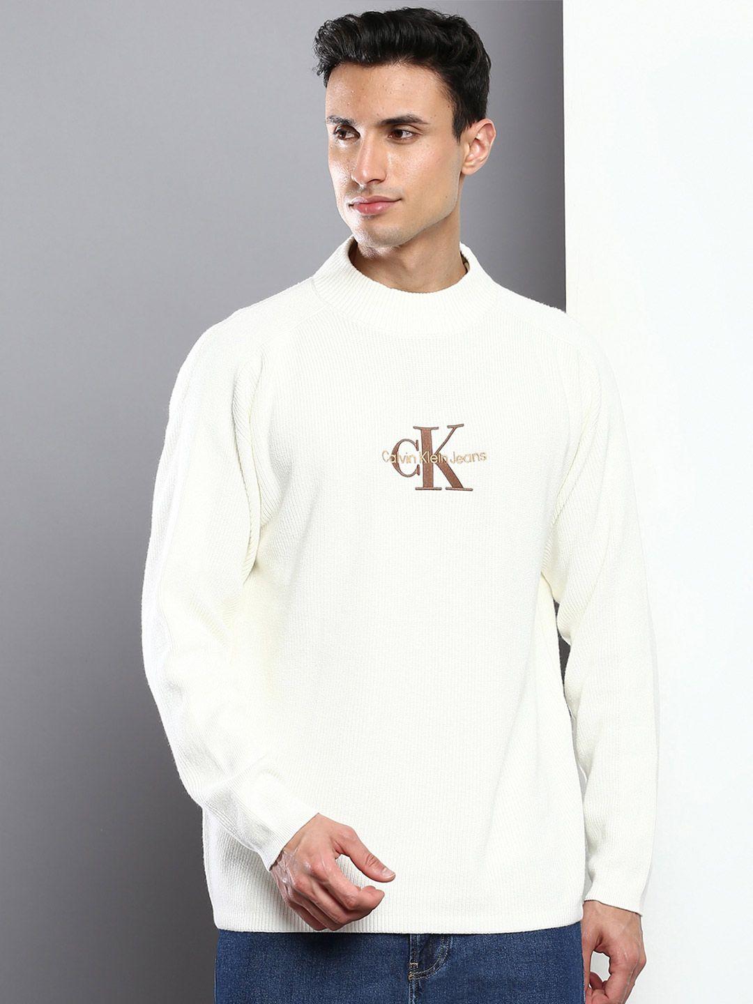 calvin klein jeans men brand logo printed pullover organic cotton sweater