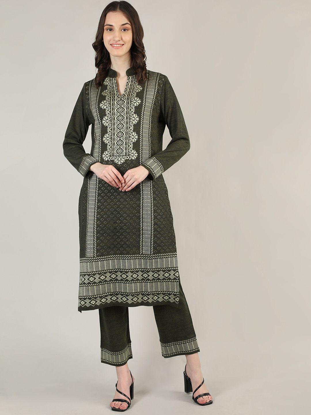 mikhad self design band collar kurta with trousers