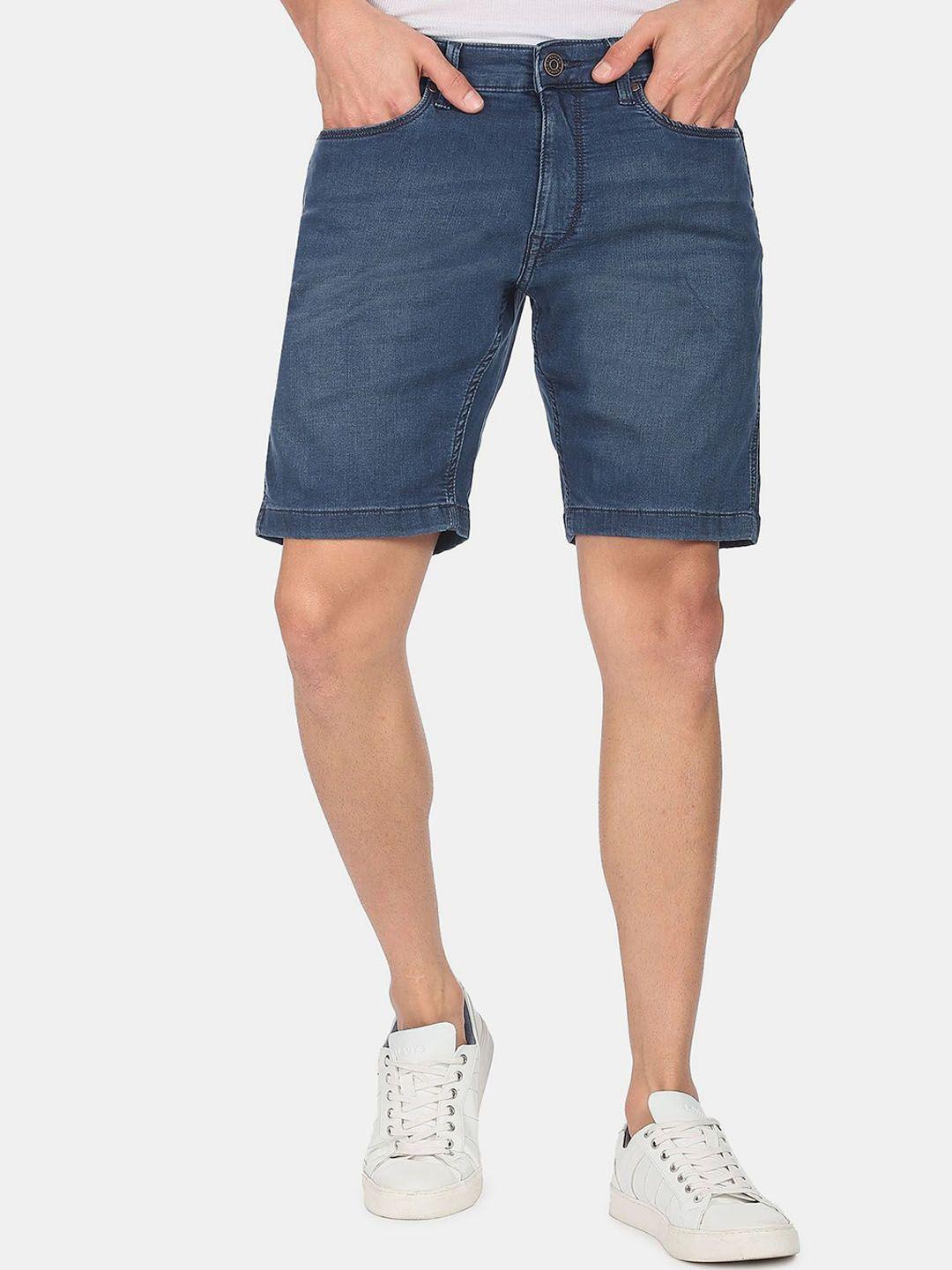 flying machine mid rise whiskered denim shorts