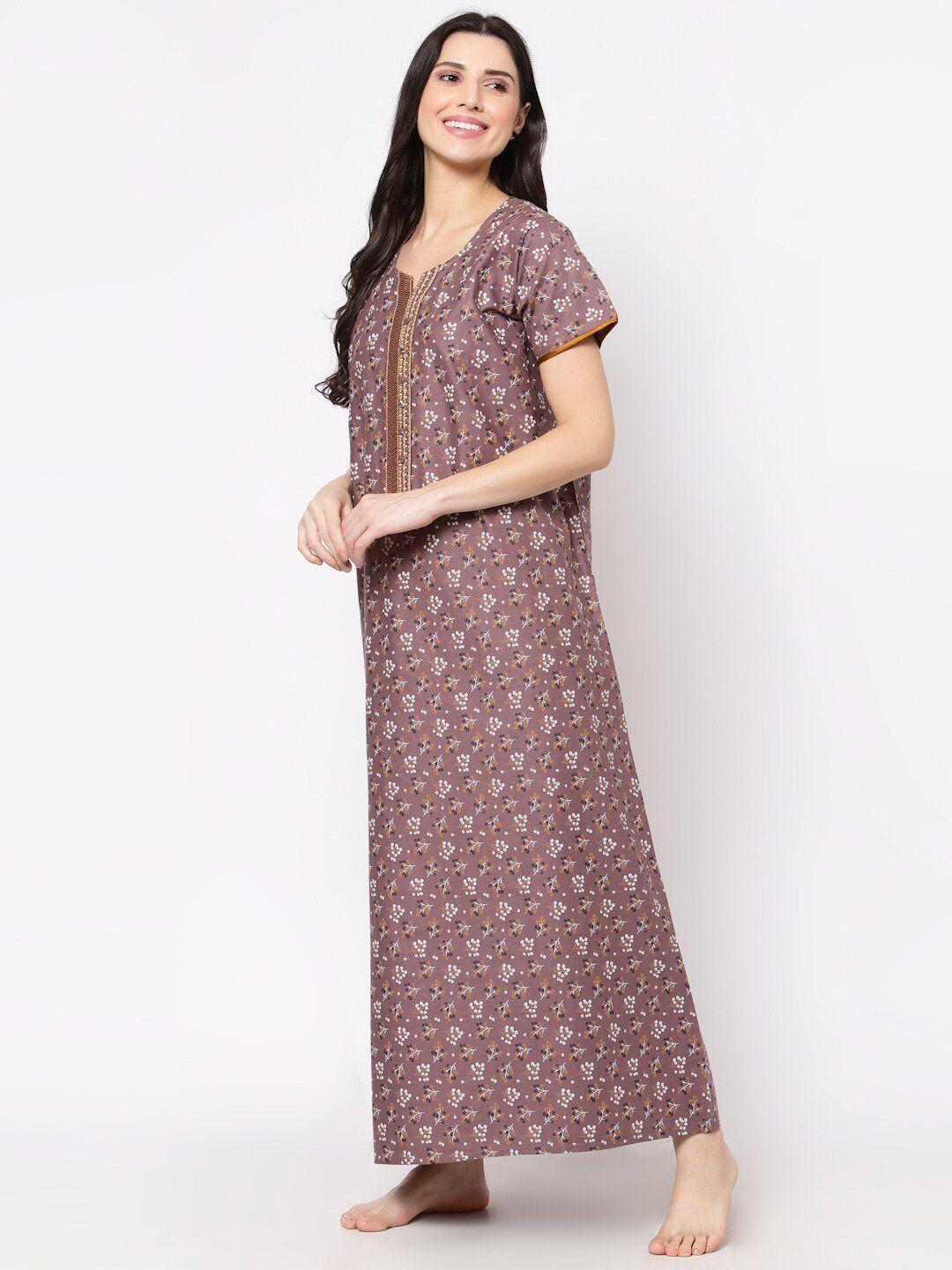 sweet dreams mauve printed natch collar pure cotton maxi nightdress