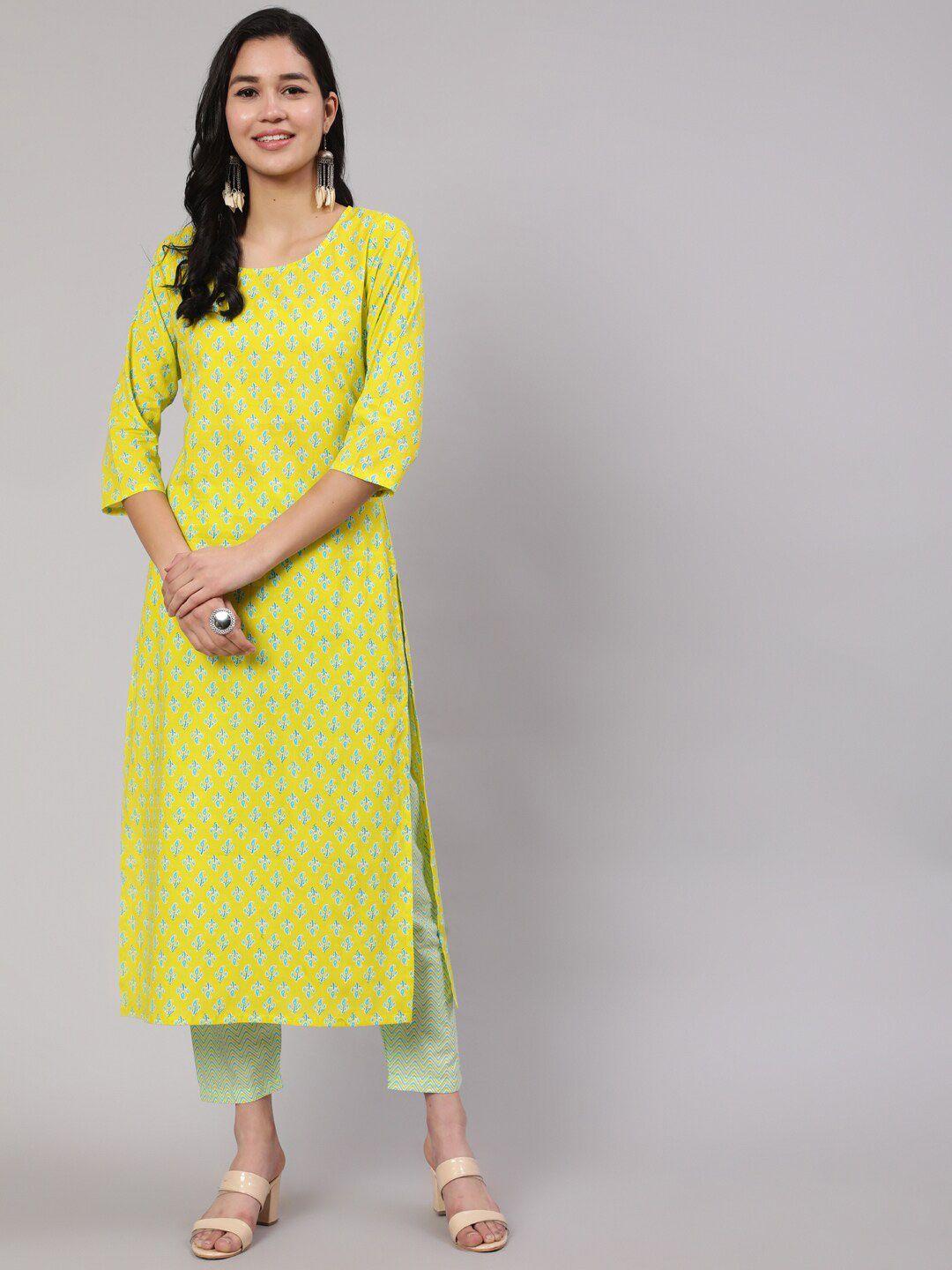 nayo women ethnic motifs printed pure cotton kurta with trousers