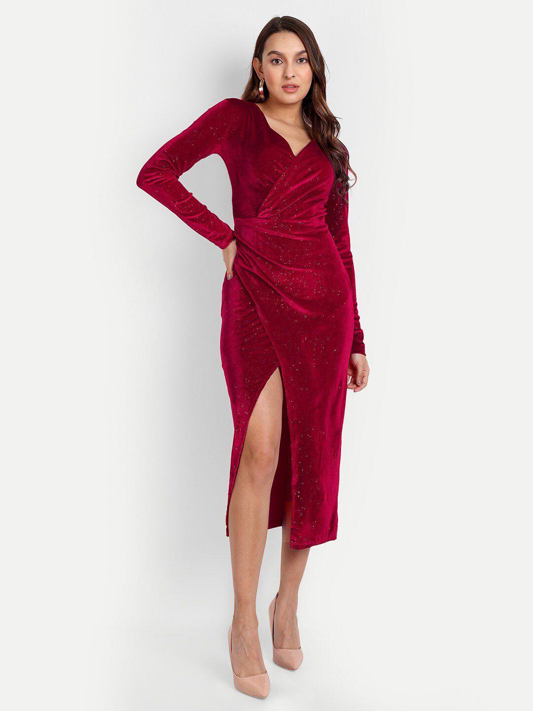 iki chic red velvet sheath midi dress