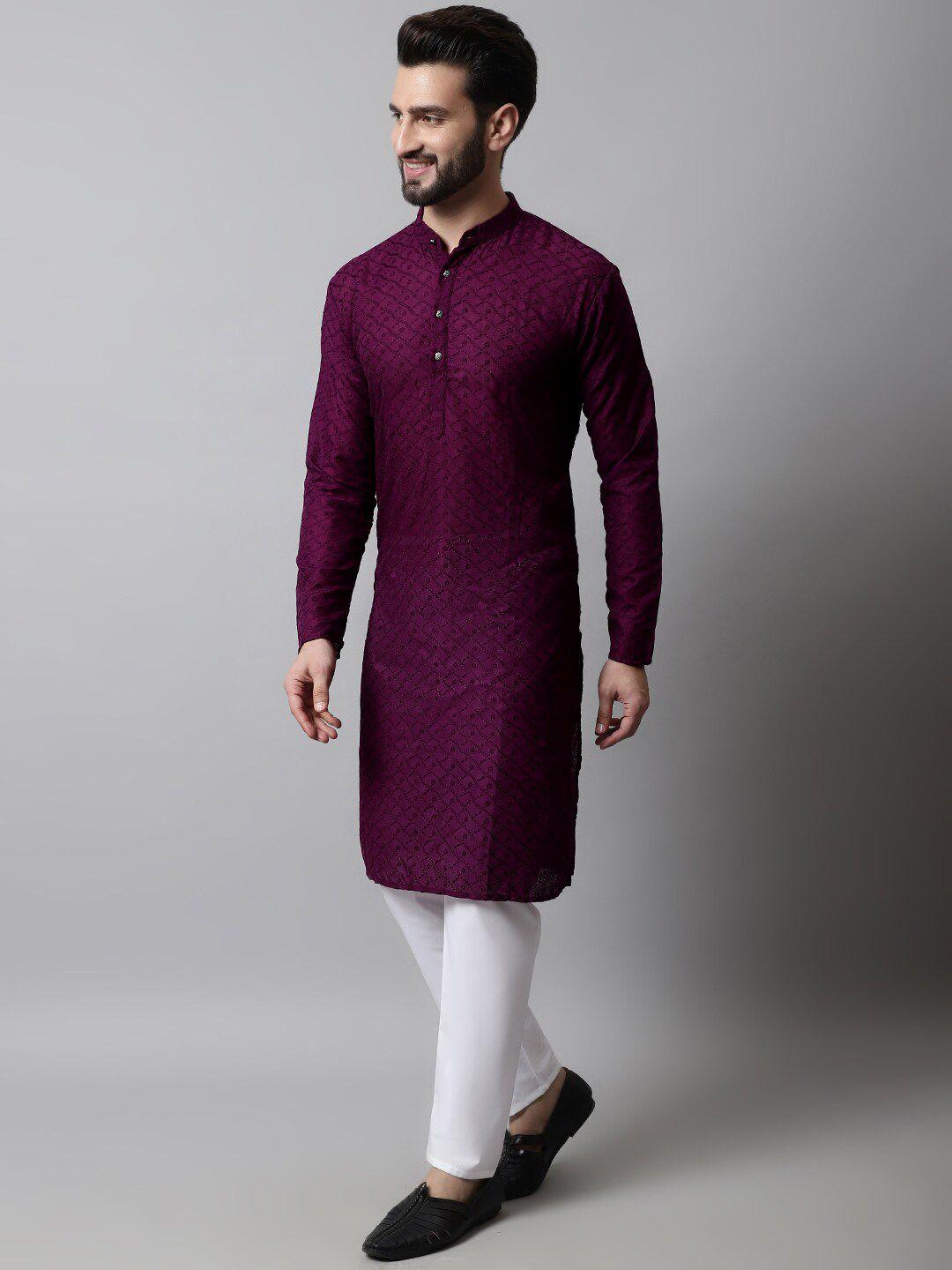 jompers men floral embroidered chikankari pure cotton kurta