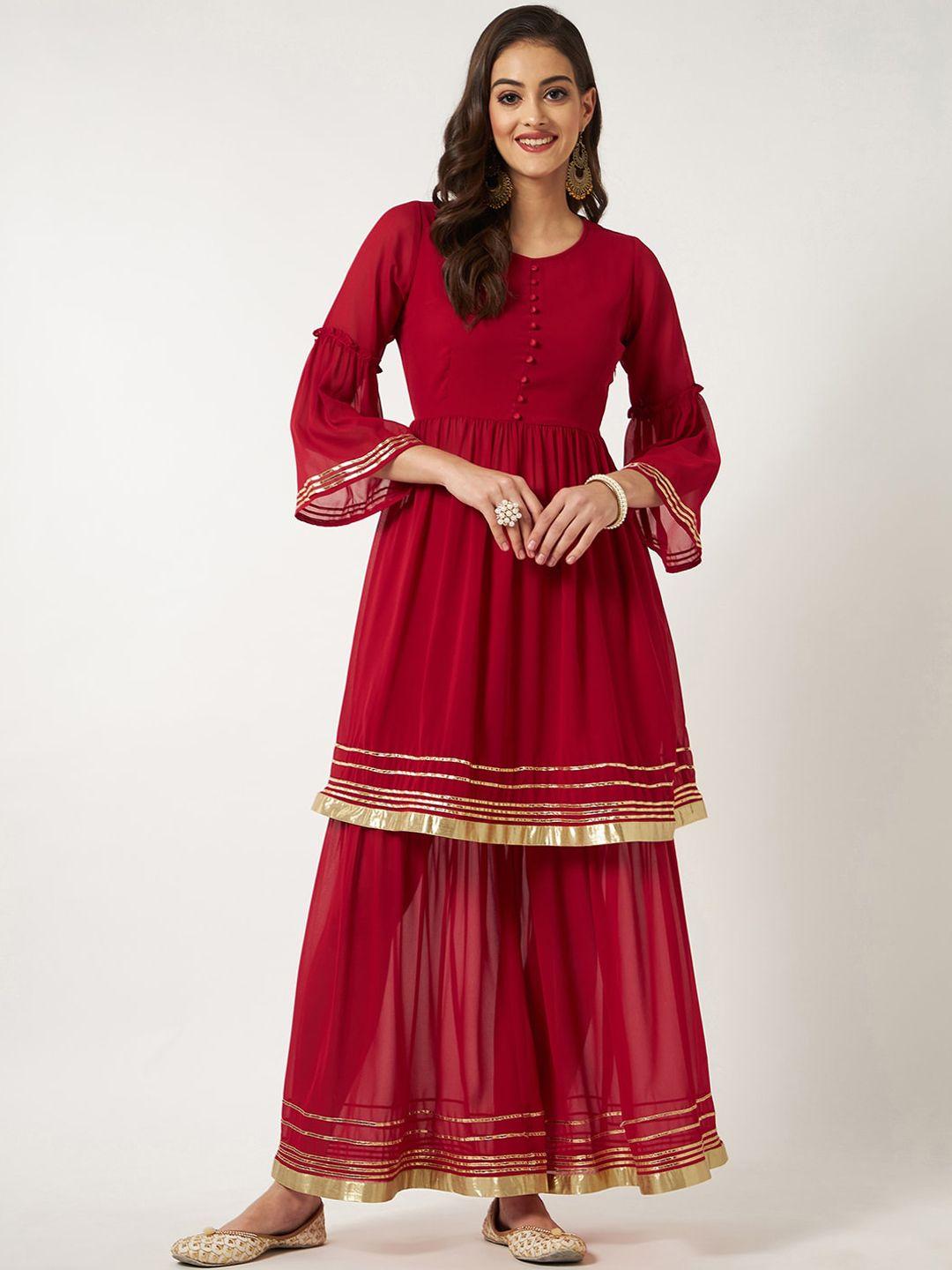 pannkh women gotta patti a- line kurti with sharara