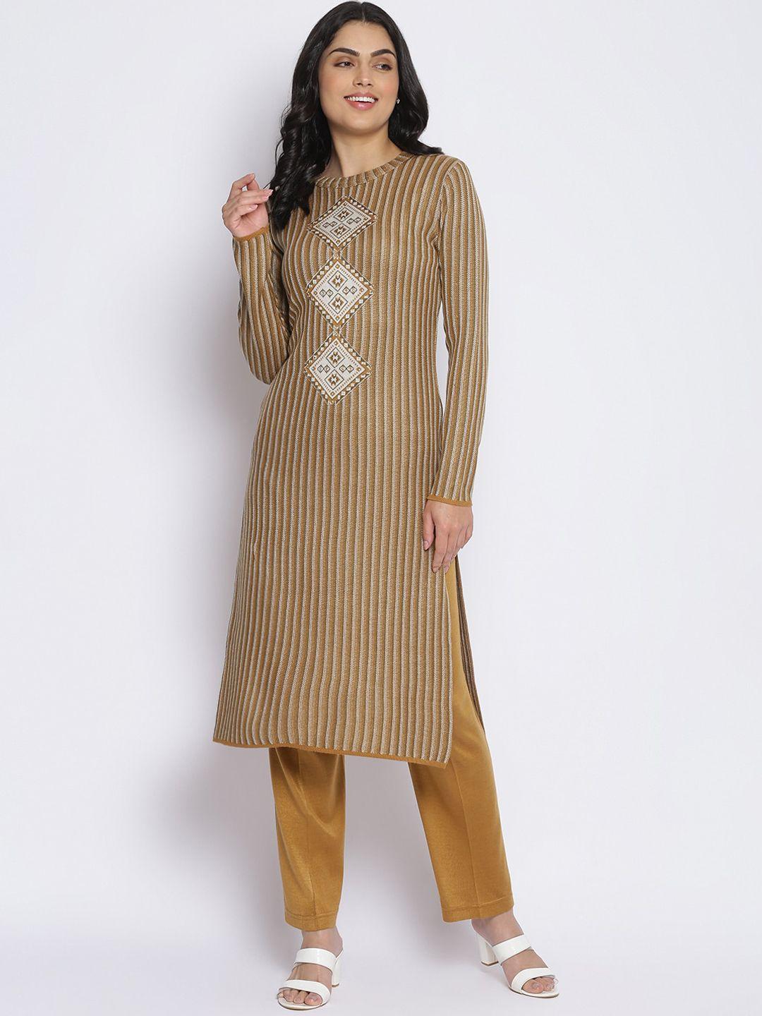 mikhad women striped acrylic kurta with trousers