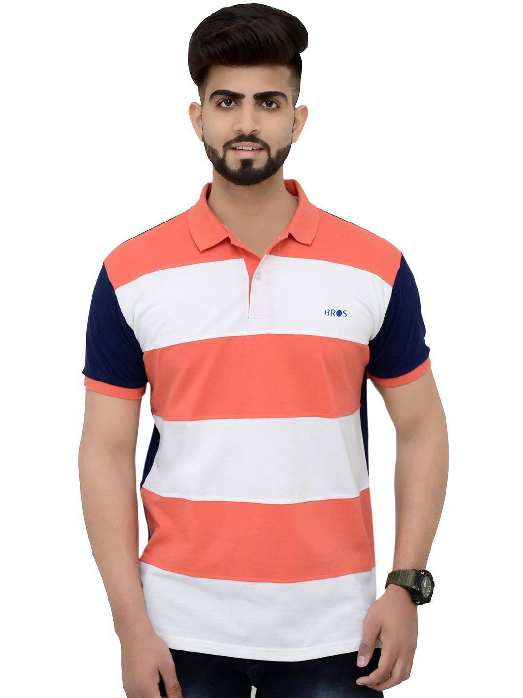 3bros men striped polo collar t-shirt