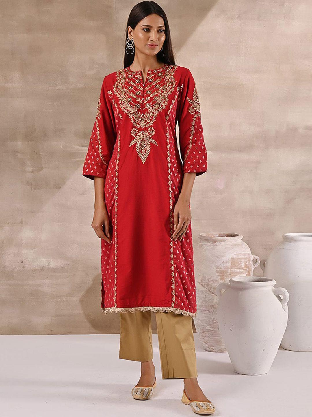 lakshita women ethnic motifs embroidered thread work cotton kurta