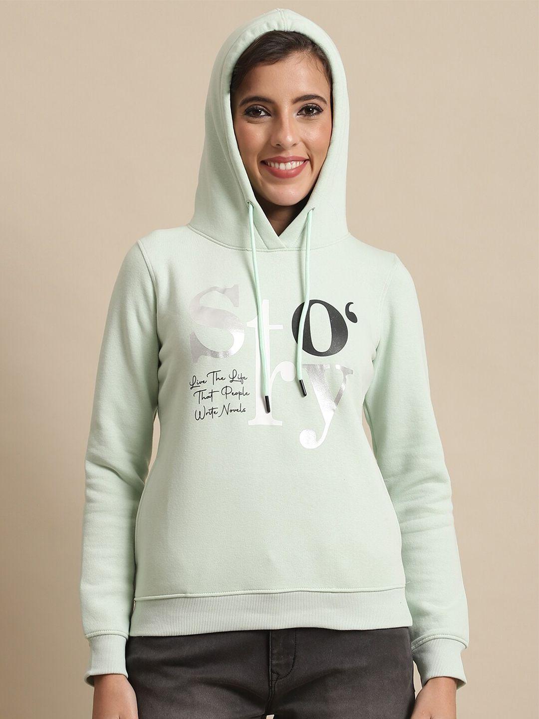 cantabil women printed fleece hooded sweatshirt