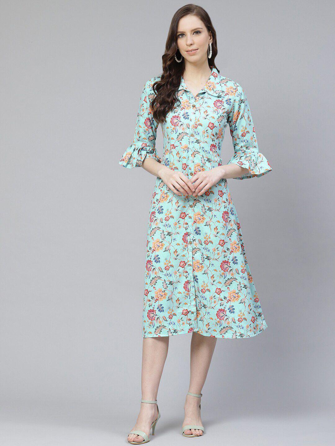 ziyaa sea floral a-line midi dress