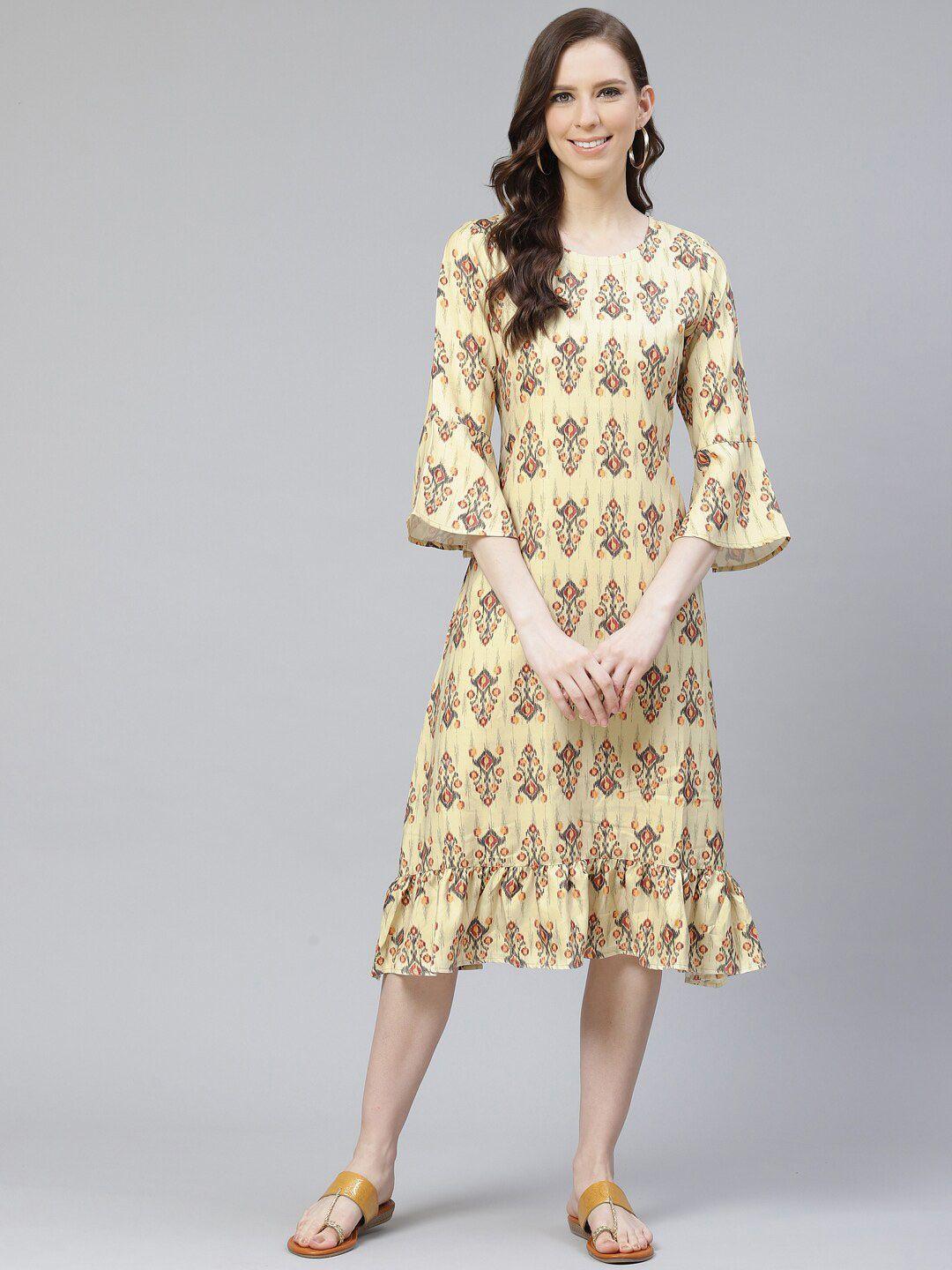 ziyaa ethnic motifs a-line midi dress