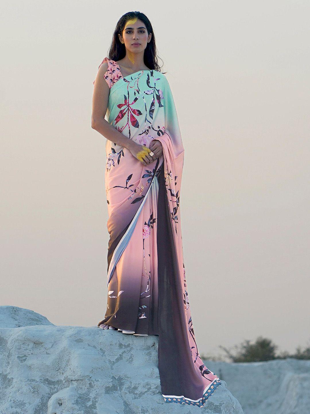 anouk floral pure crepe ombre saree