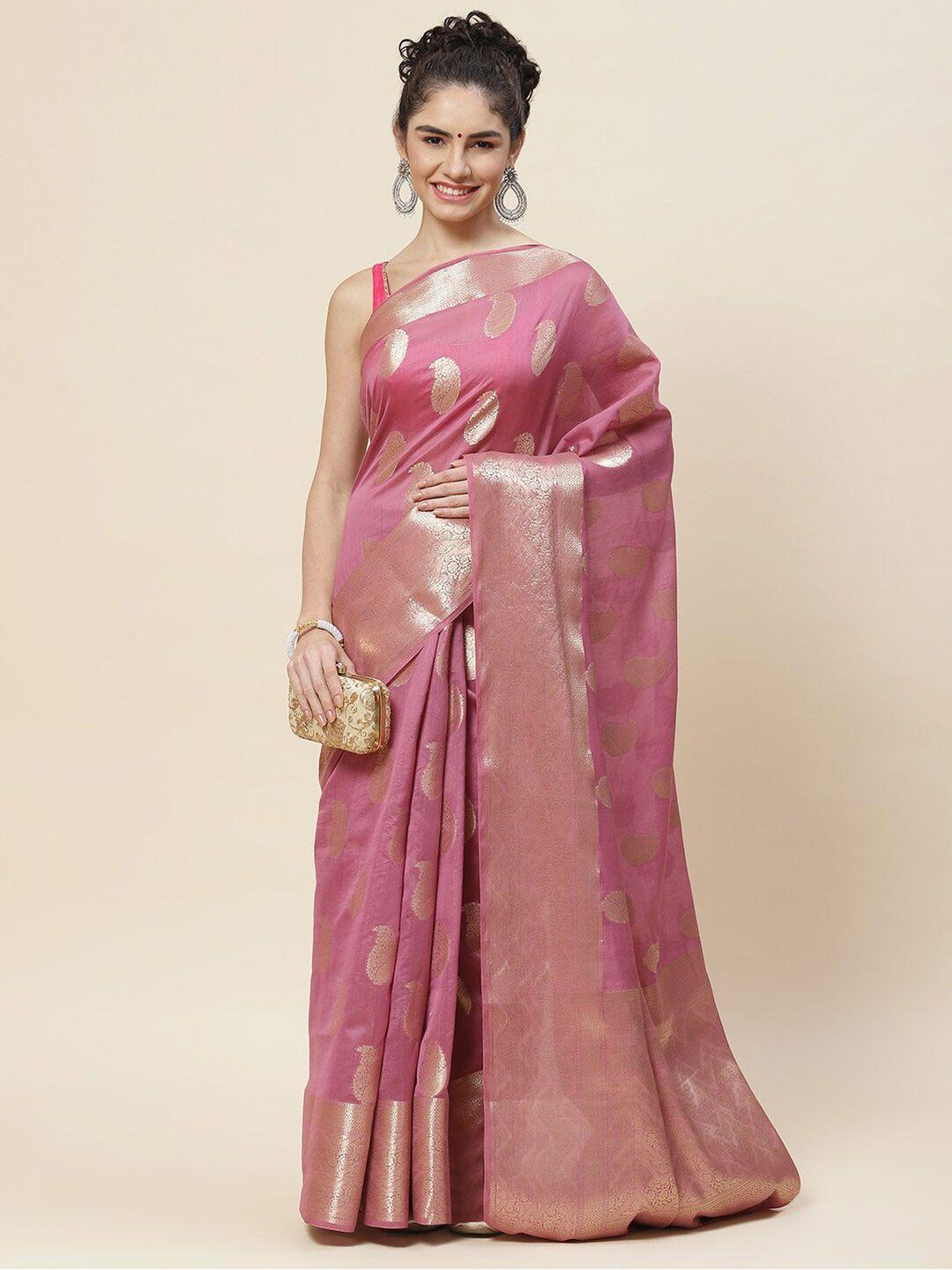 meena bazaar woven design paisely zari saree