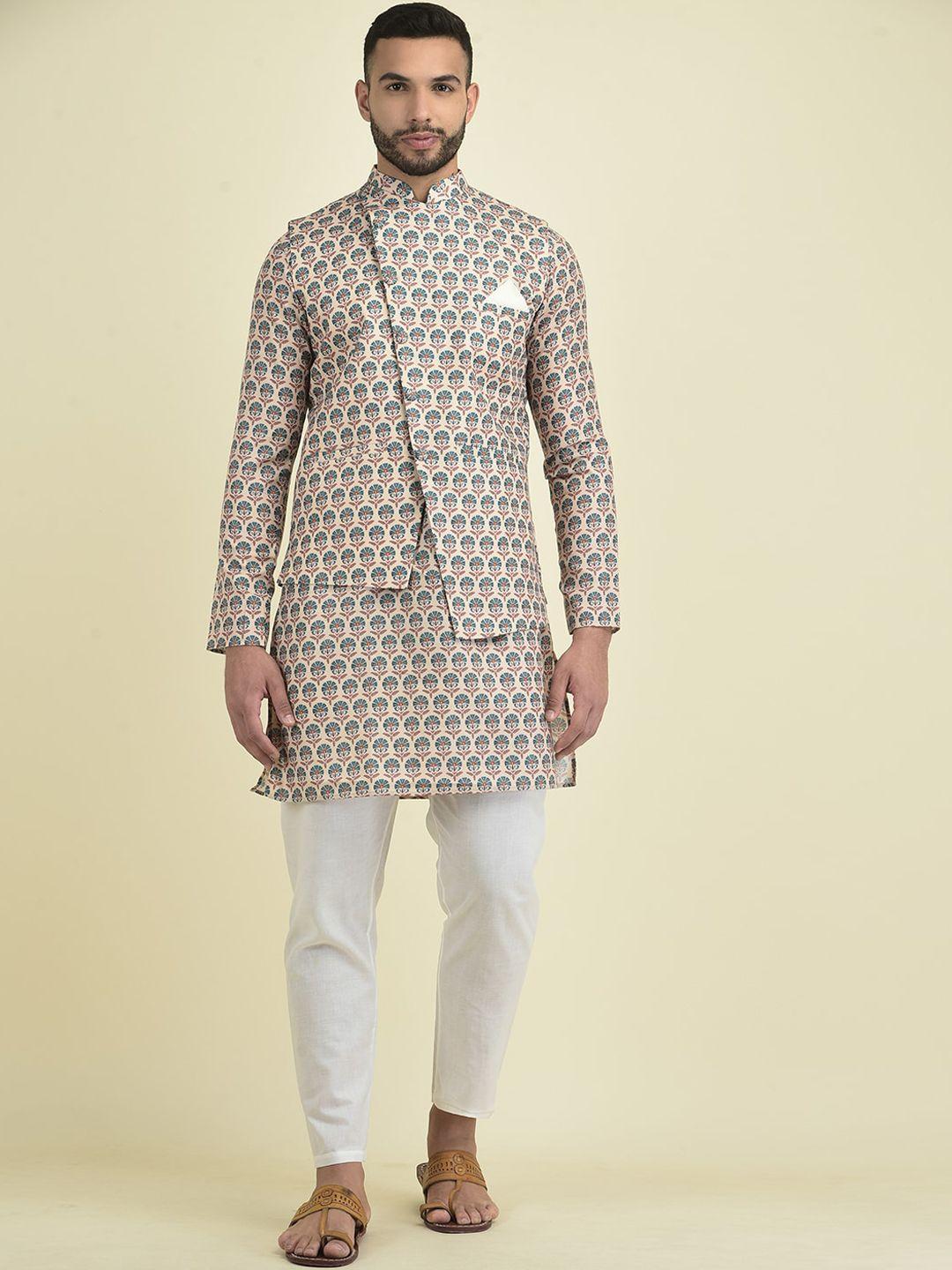 deyann men ethnic motifs printed kurta with pyjamas