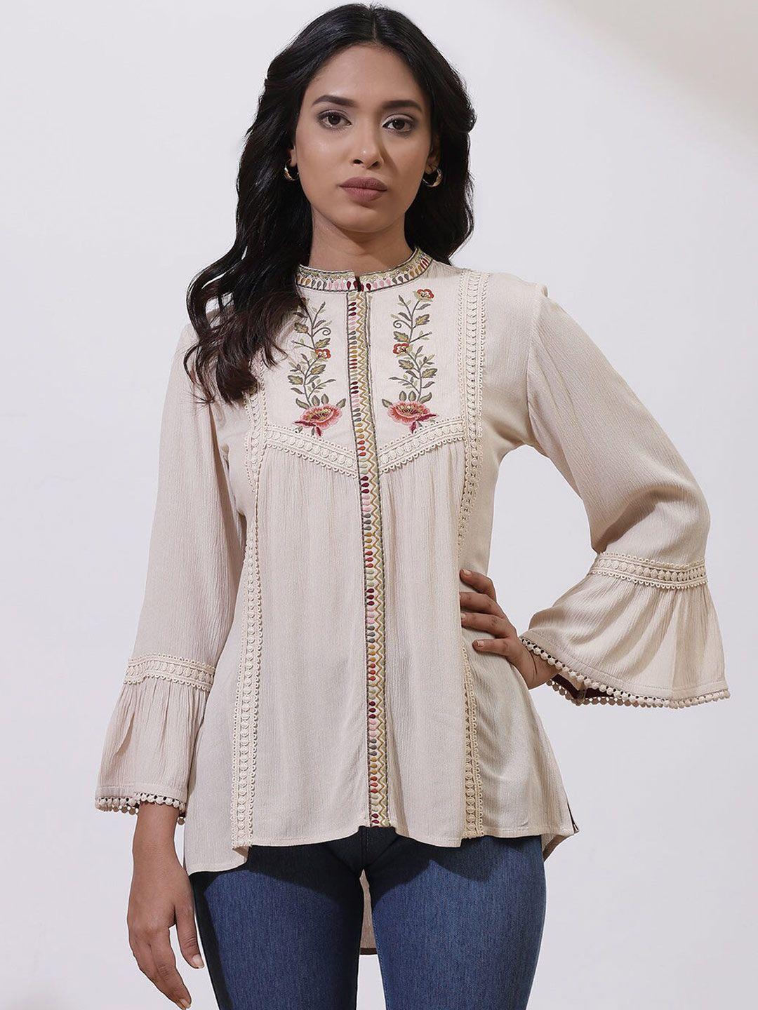 lakshita mandarin collar floral embroidered tunic