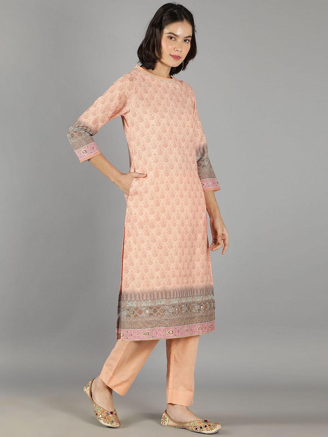 barara ethnic women printed beads and stones pure cotton kurta with trousers & dupatta