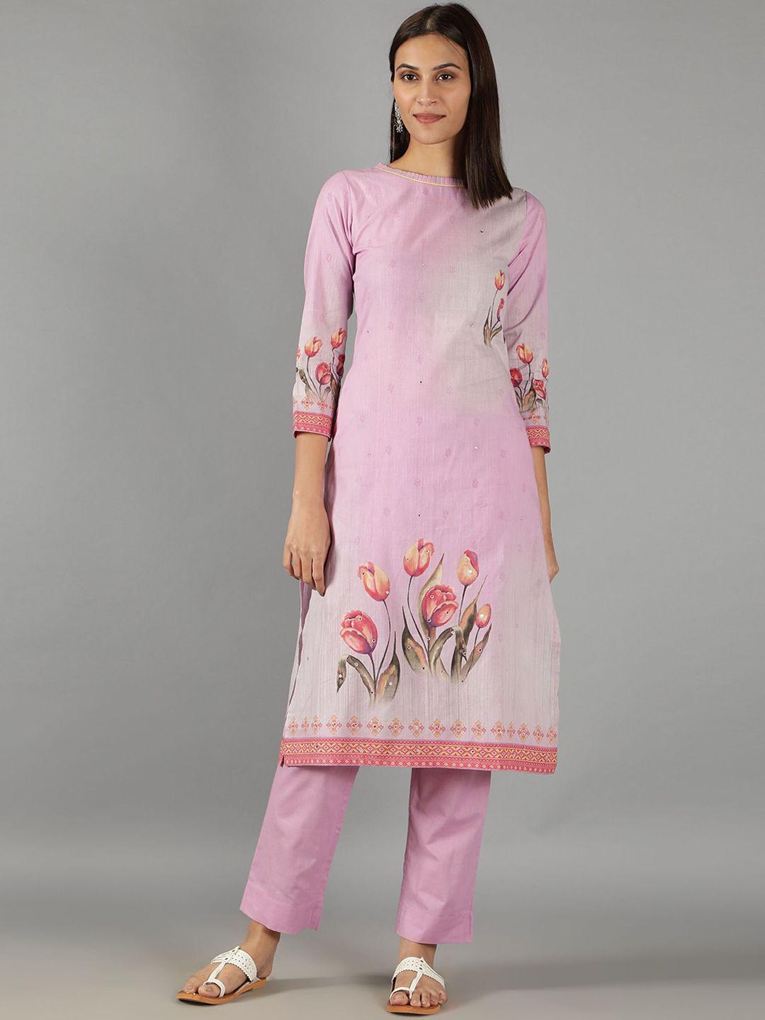 barara ethnic floral printed pure cotton kurta with trousers & dupatta