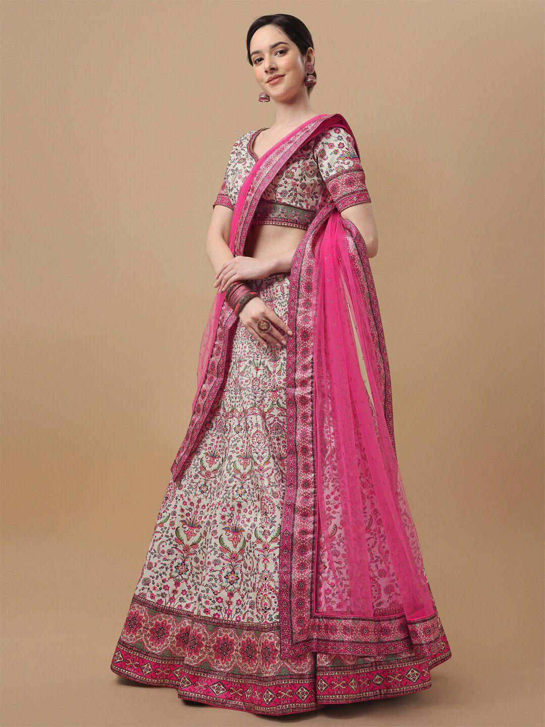 saptrangi embroidered thread work semi-stitched lehenga & unstitched blouse with dupatta