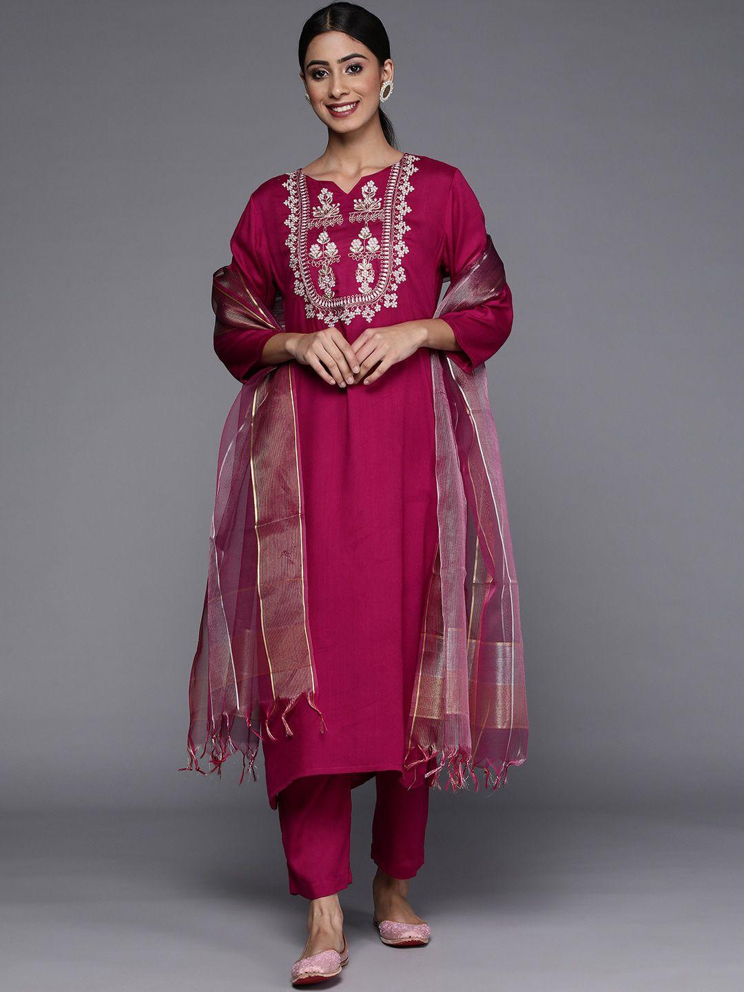 varanga women floral embroidered kurta with trousers & dupatta