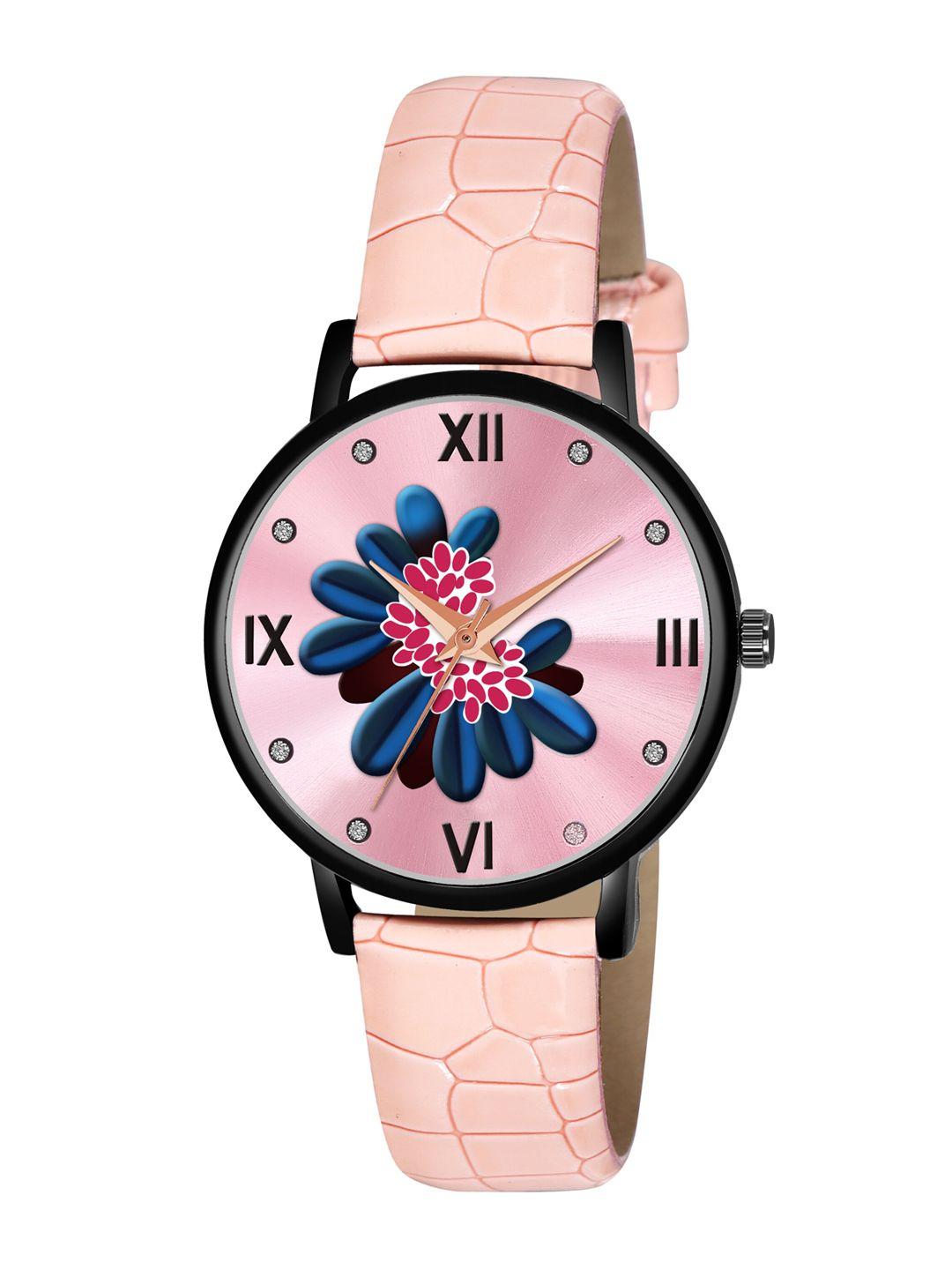 cero women brass printed dial & straps analogue watch ab60-b-pink