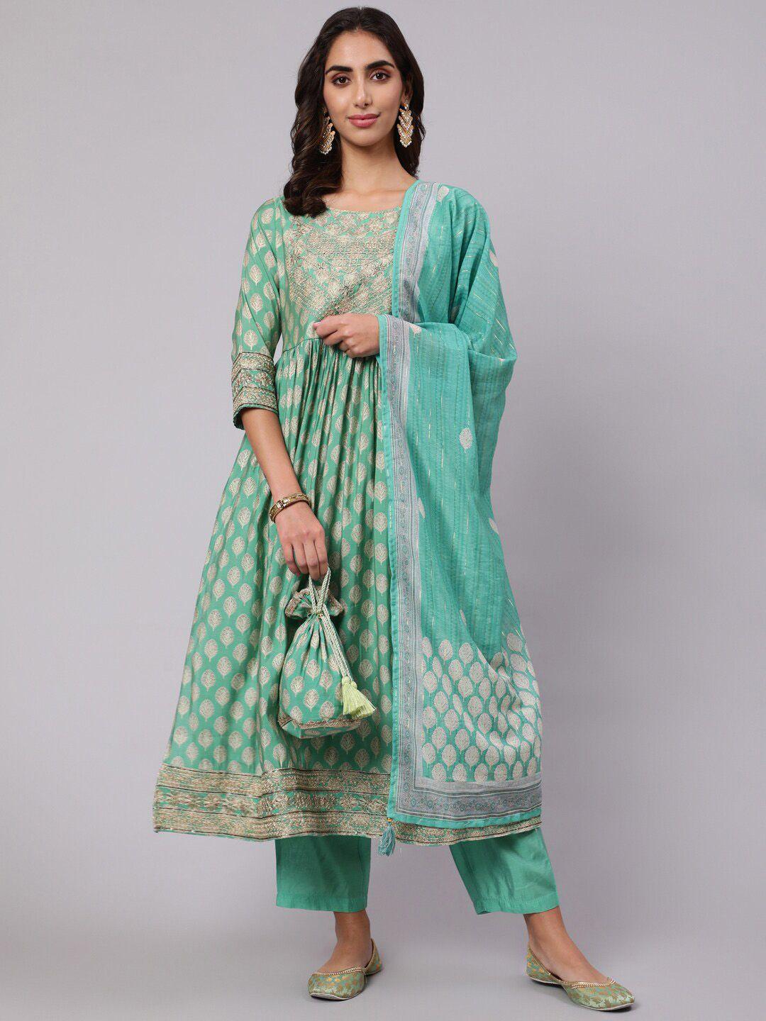 nehamta women ethnic motifs printed sequinned kurta with trousers & dupatta