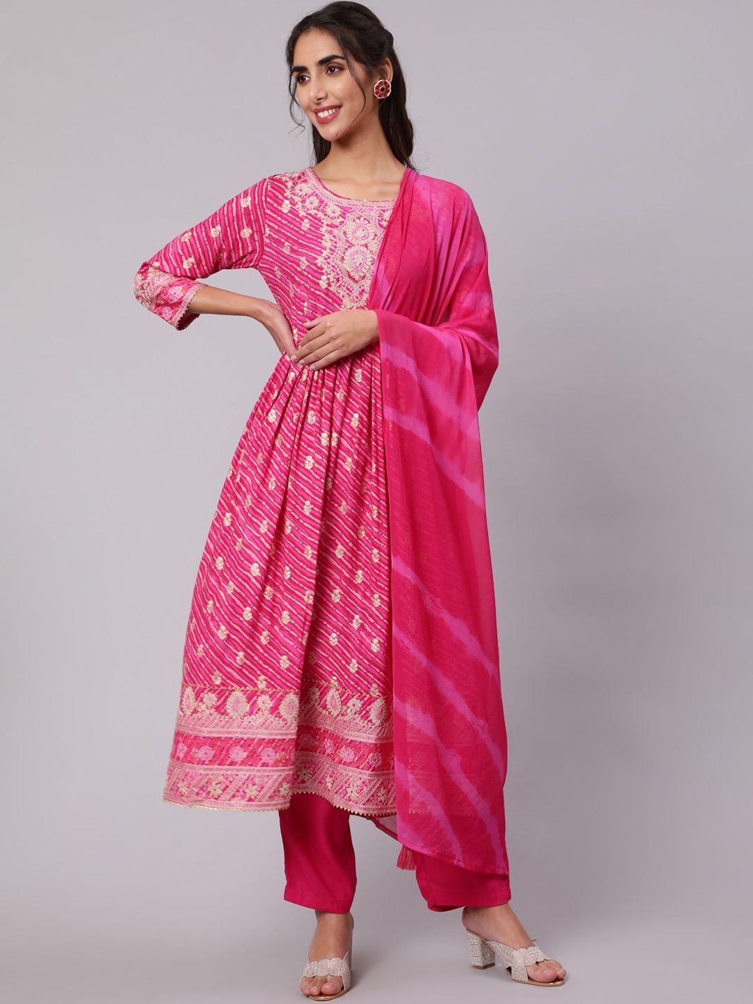 nehamta women ethnic motifs embroidered kurta with trousers & with dupatta