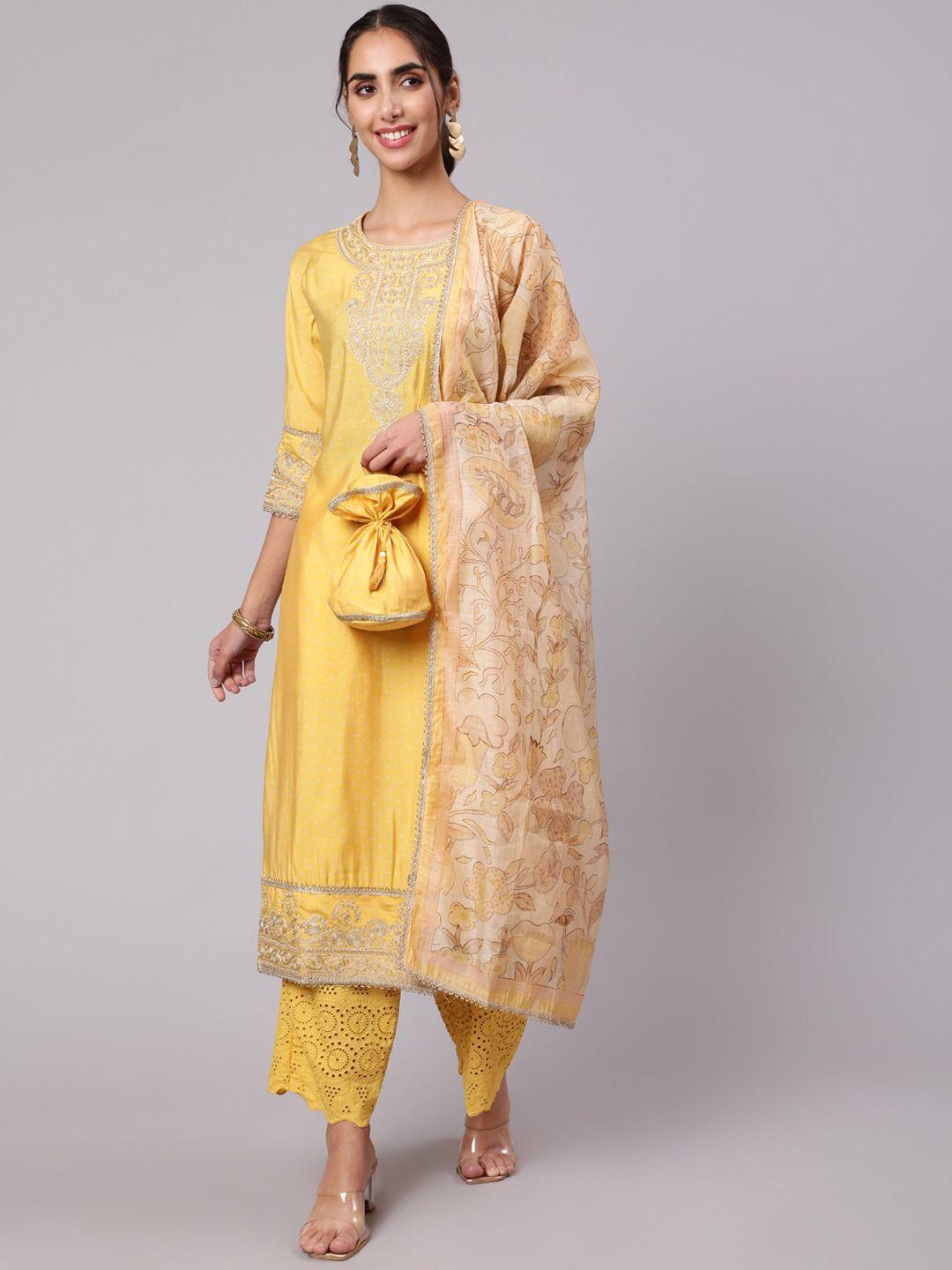 nehamta women printed kurta with trousers & dupatta